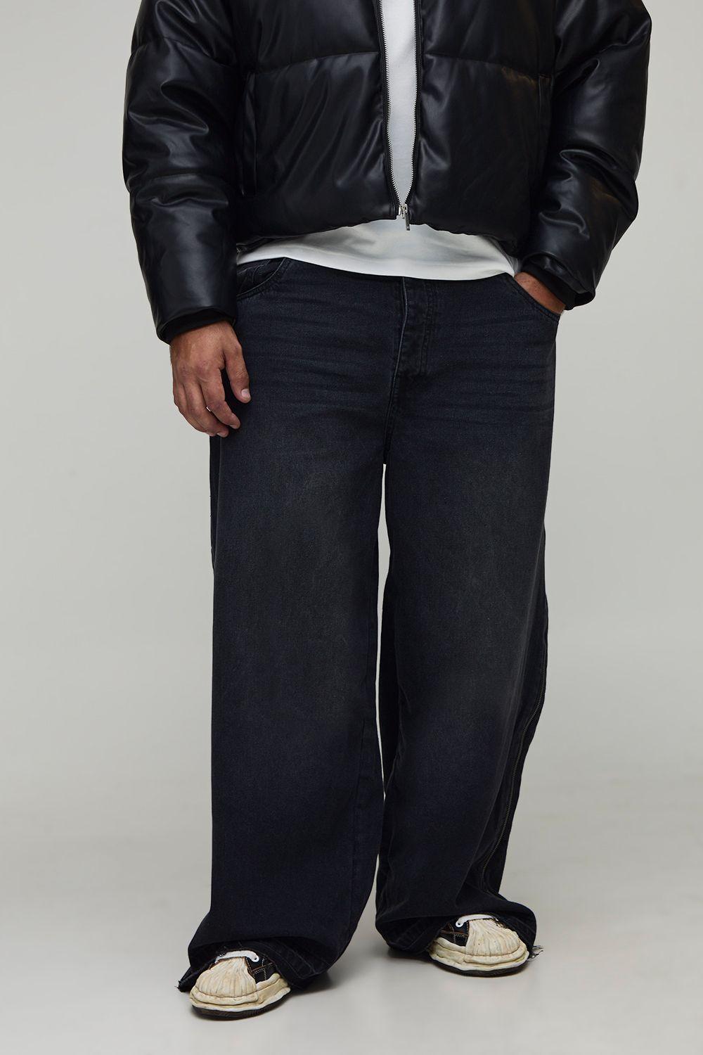 Plus Let Down Hem Zip Gusset Baggy Jeans by BOOHOOMAN