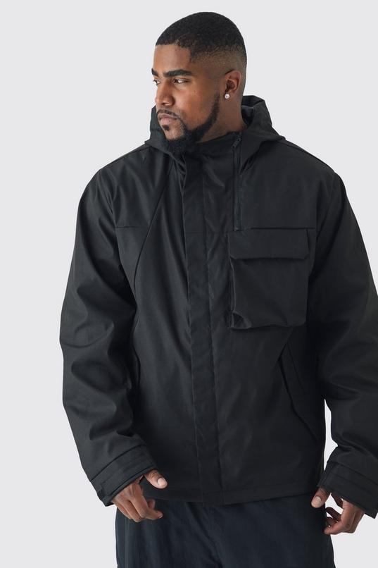 Plus Lightweight Hooded Regular Fit Parka Jacket In Black by BOOHOOMAN