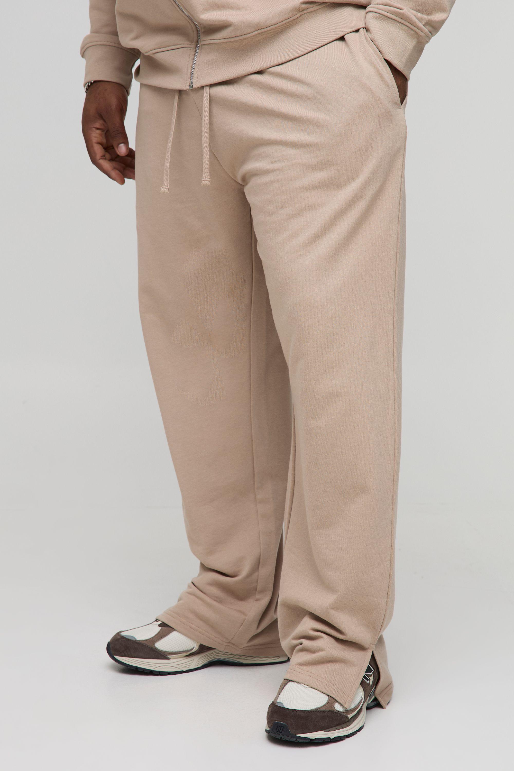 Plus Lightweight Loopback Regular Fit Split Hem Basic Joggers by BOOHOOMAN Plus Lightweight Loopback Regular Fit Split Hem Basic Joggers by BOOHOOMAN