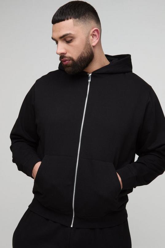 Plus Lightweight Regular Fit Basic Zip Through Hoodie by BOOHOOMAN