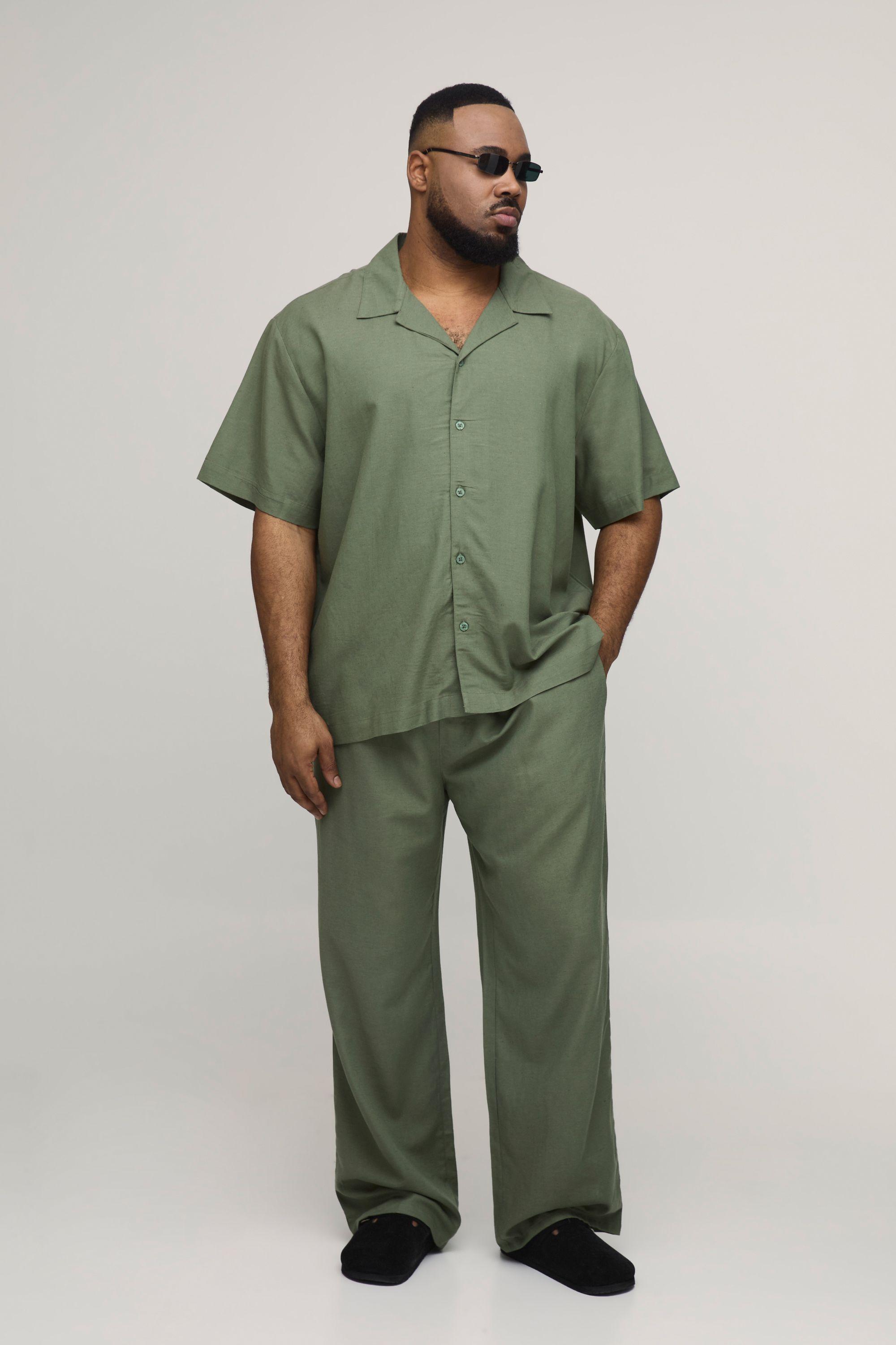 Plus Linen Blend Oversized Fit Shirt & Trouser Set by BOOHOOMAN