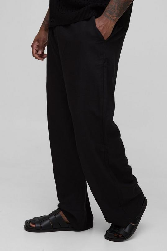 Plus Linen Look Elasticated Waist Relaxed Trousers by BOOHOOMAN