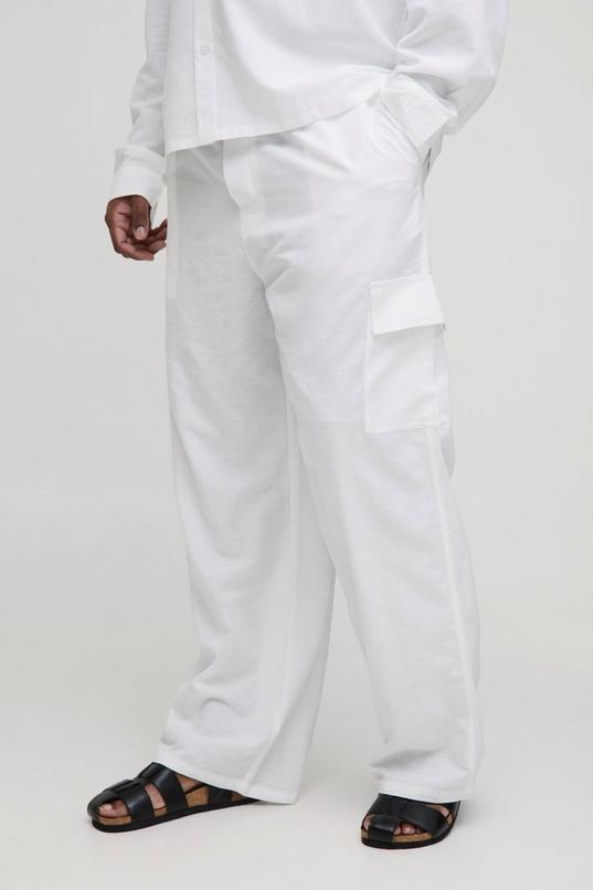 Plus Linen Look Elasticated Waist Relaxed Trousers by BOOHOOMAN