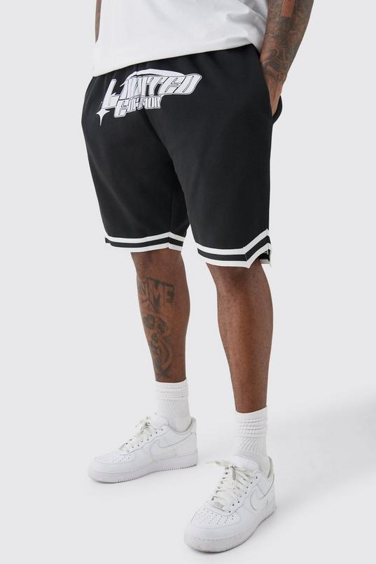 Plus Loose Fit Limited Edition Basketball Short In Black by BOOHOOMAN