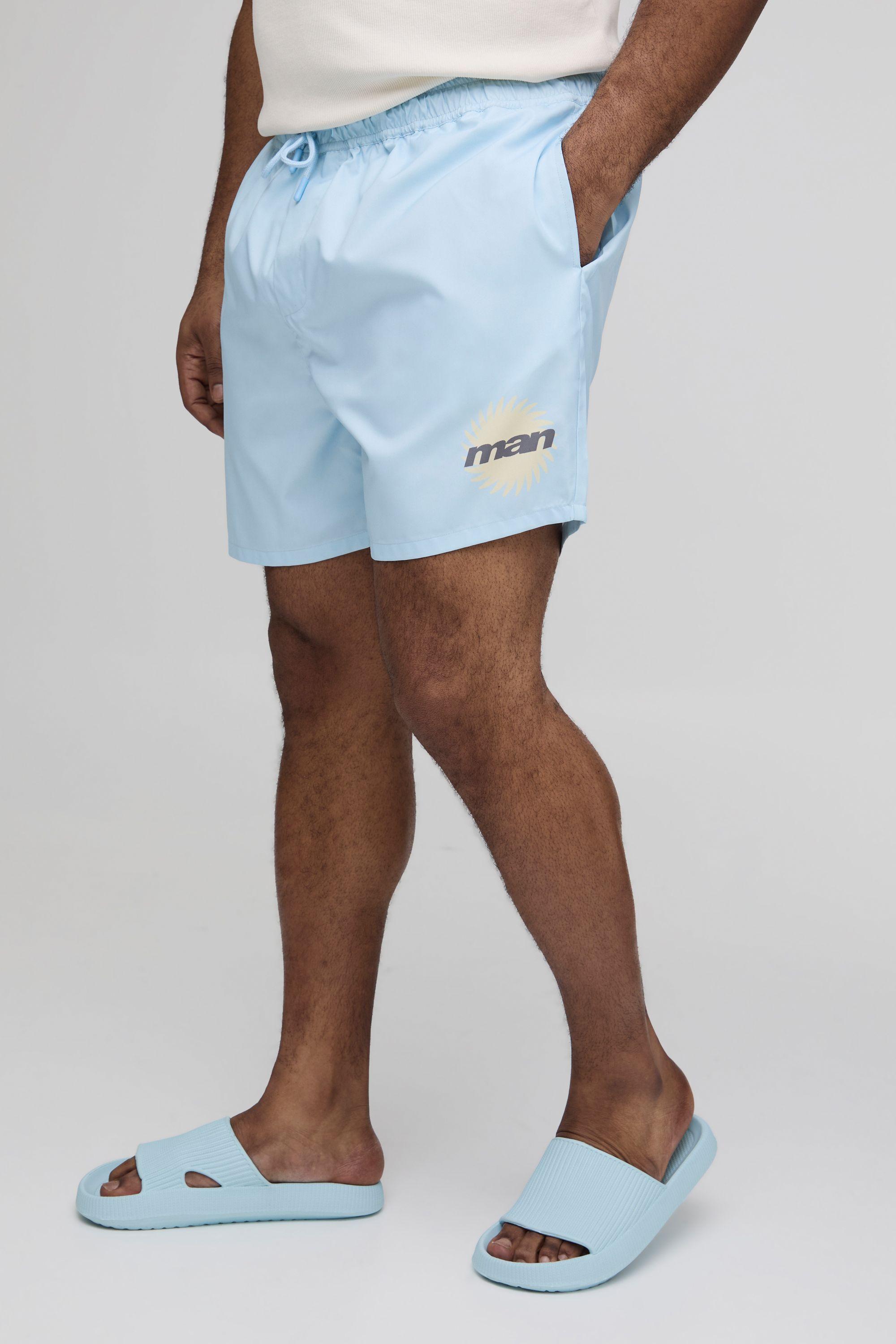 Plus Man Placement Print Mid Length Swim Shorts by BOOHOOMAN
