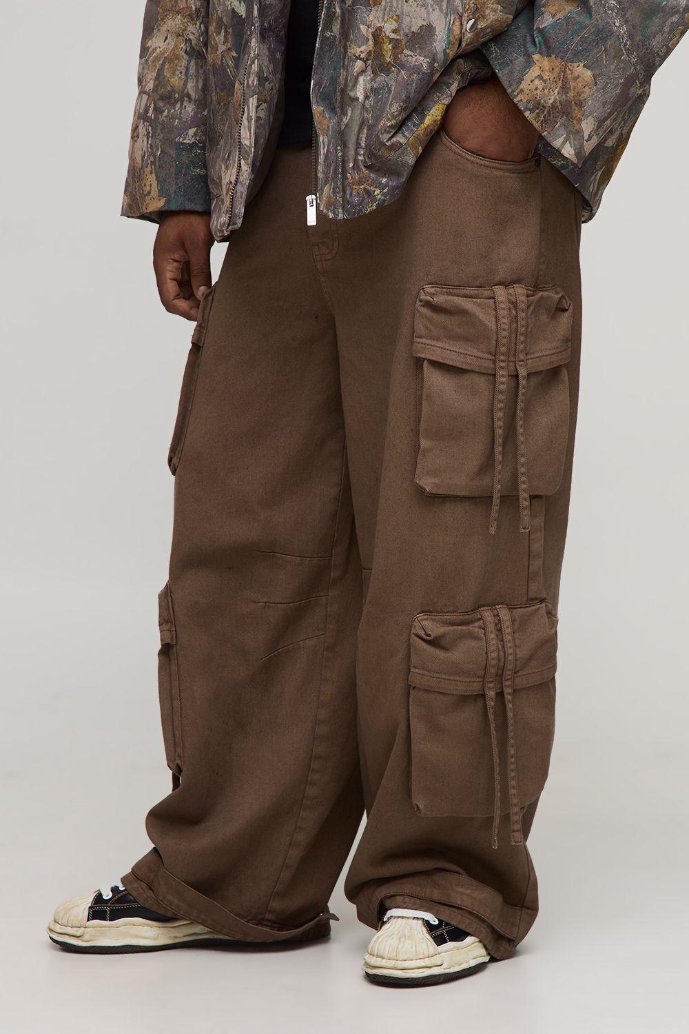 Plus Multi Cargo Pocket Overdye Baggy Jeans by BOOHOOMAN Plus Multi Cargo Pocket Overdye Baggy Jeans by BOOHOOMAN