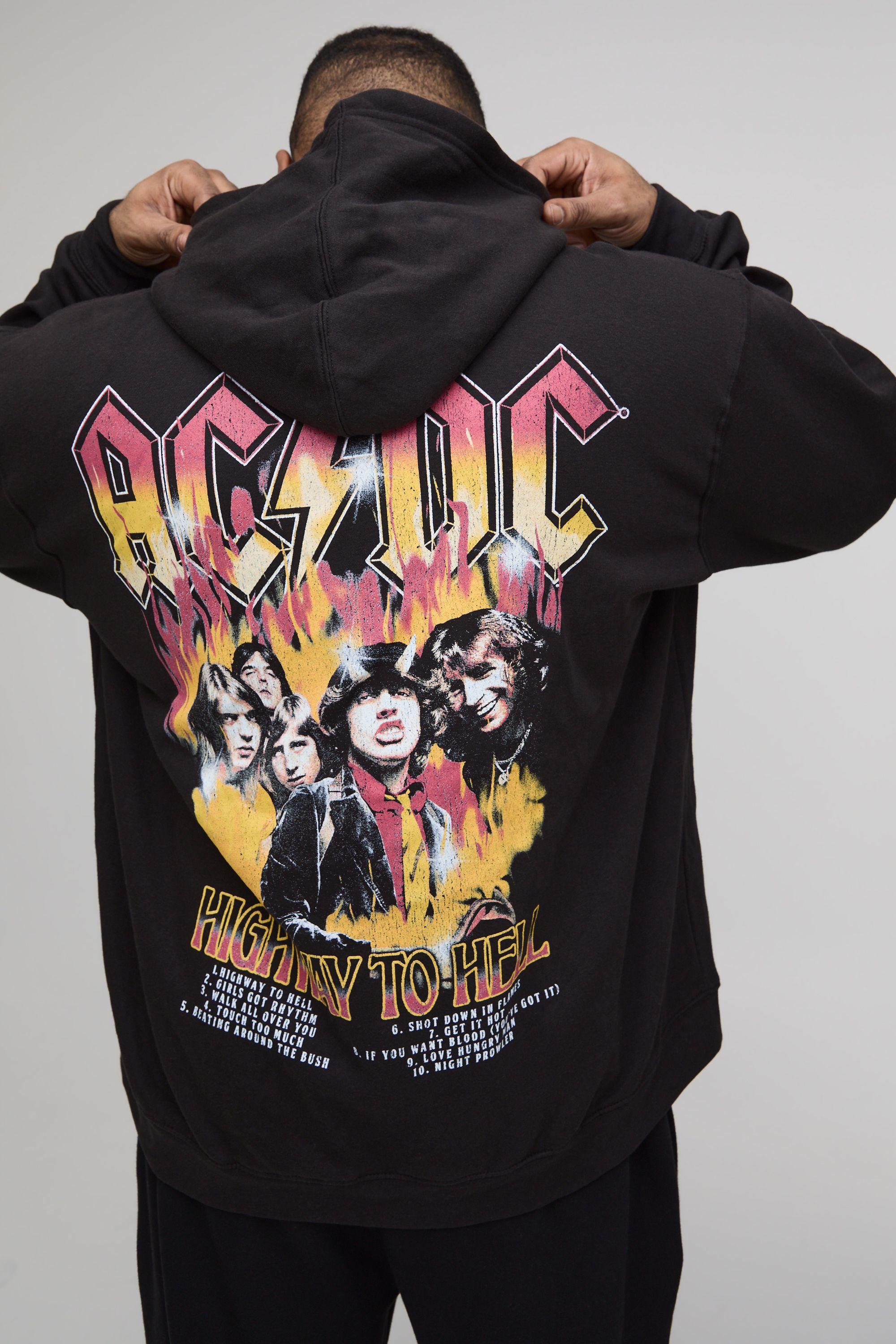 Plus Oversized ACDC Highway To Hell Print License Hoodie by BOOHOOMAN