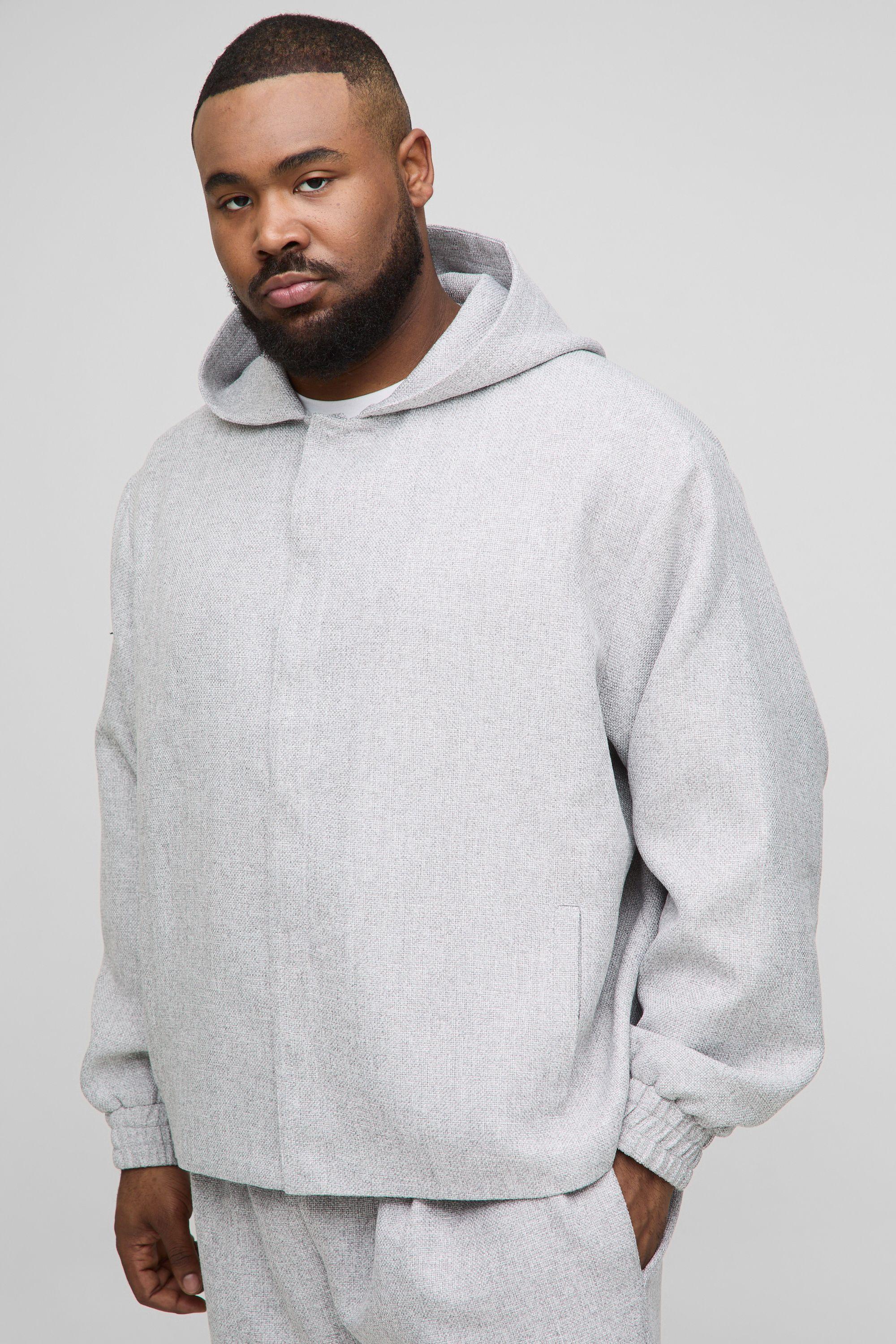 Plus Oversized Boucle Hooded Button Up Overshirt by BOOHOOMAN