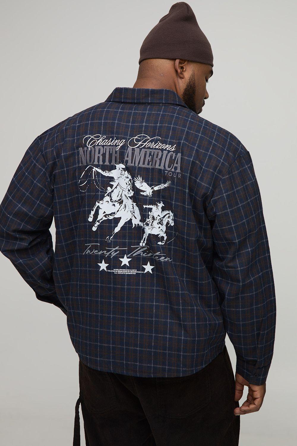 Plus Oversized Boxy Brushed Check Embroidered Shirt by BOOHOOMAN