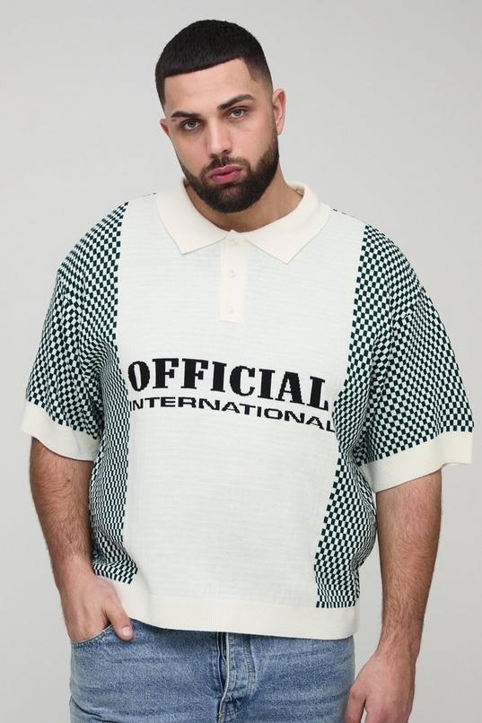 Plus Oversized Boxy Check Official Moto Knitted Polo by BOOHOOMAN