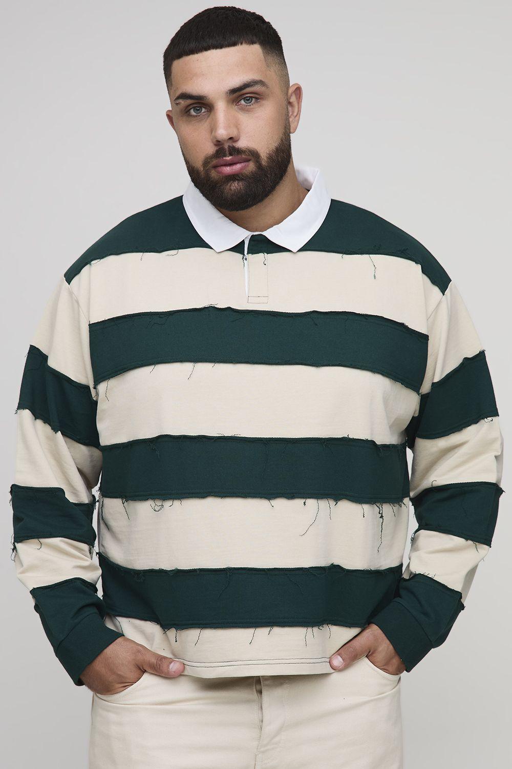Plus Oversized Boxy Distressed Long Sleeve Rugby Polo by BOOHOOMAN