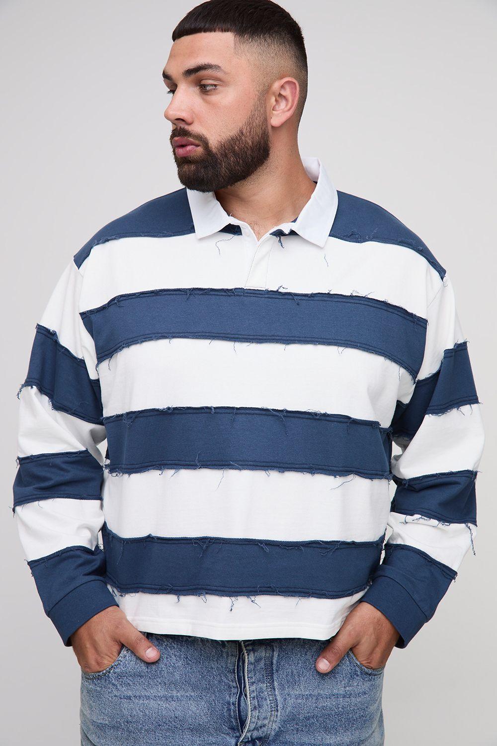 Plus Oversized Boxy Distressed Long Sleeve Rugby Polo by BOOHOOMAN