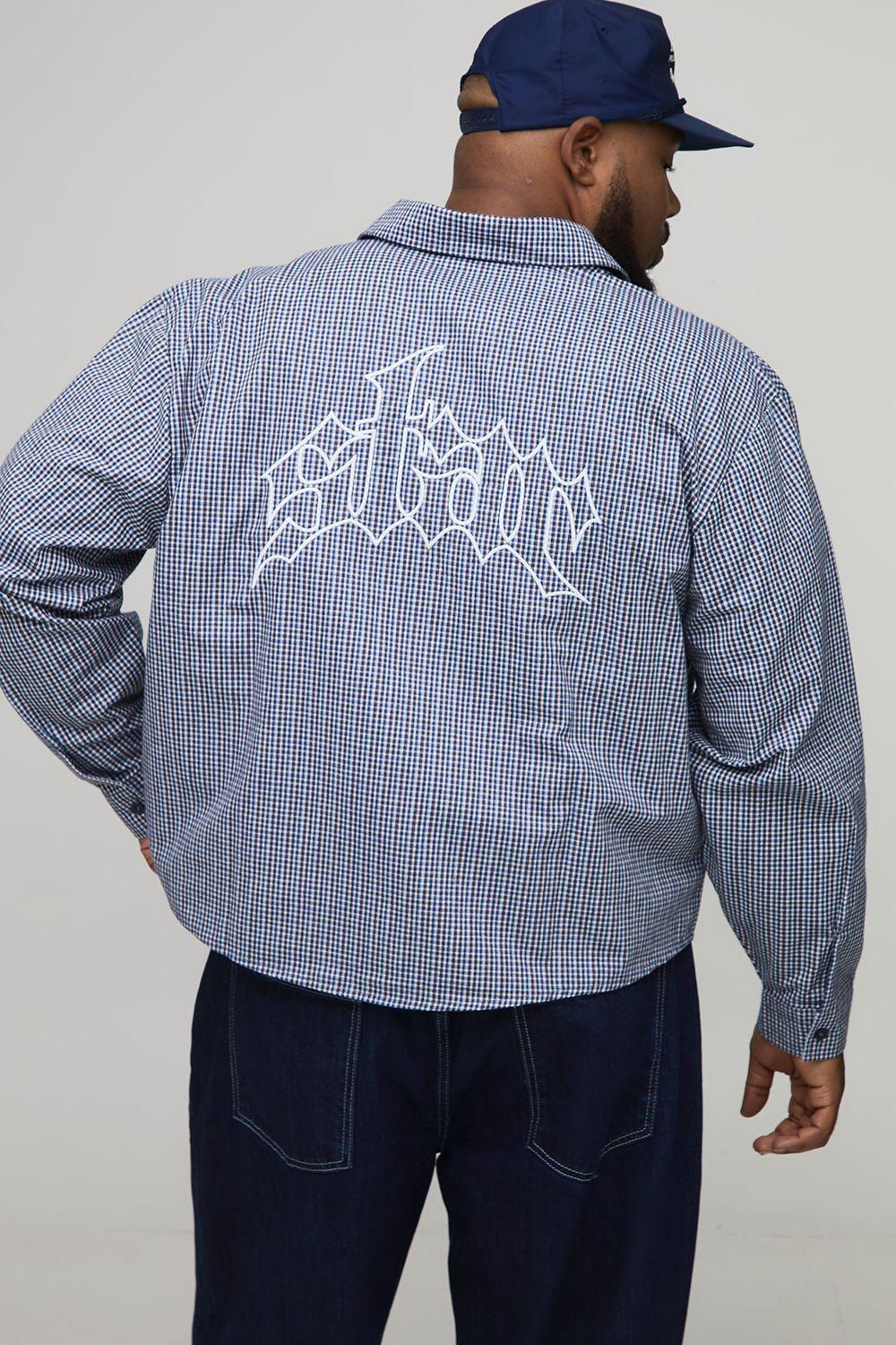 Plus Oversized Boxy Embroidered Micro Check Shirt by BOOHOOMAN