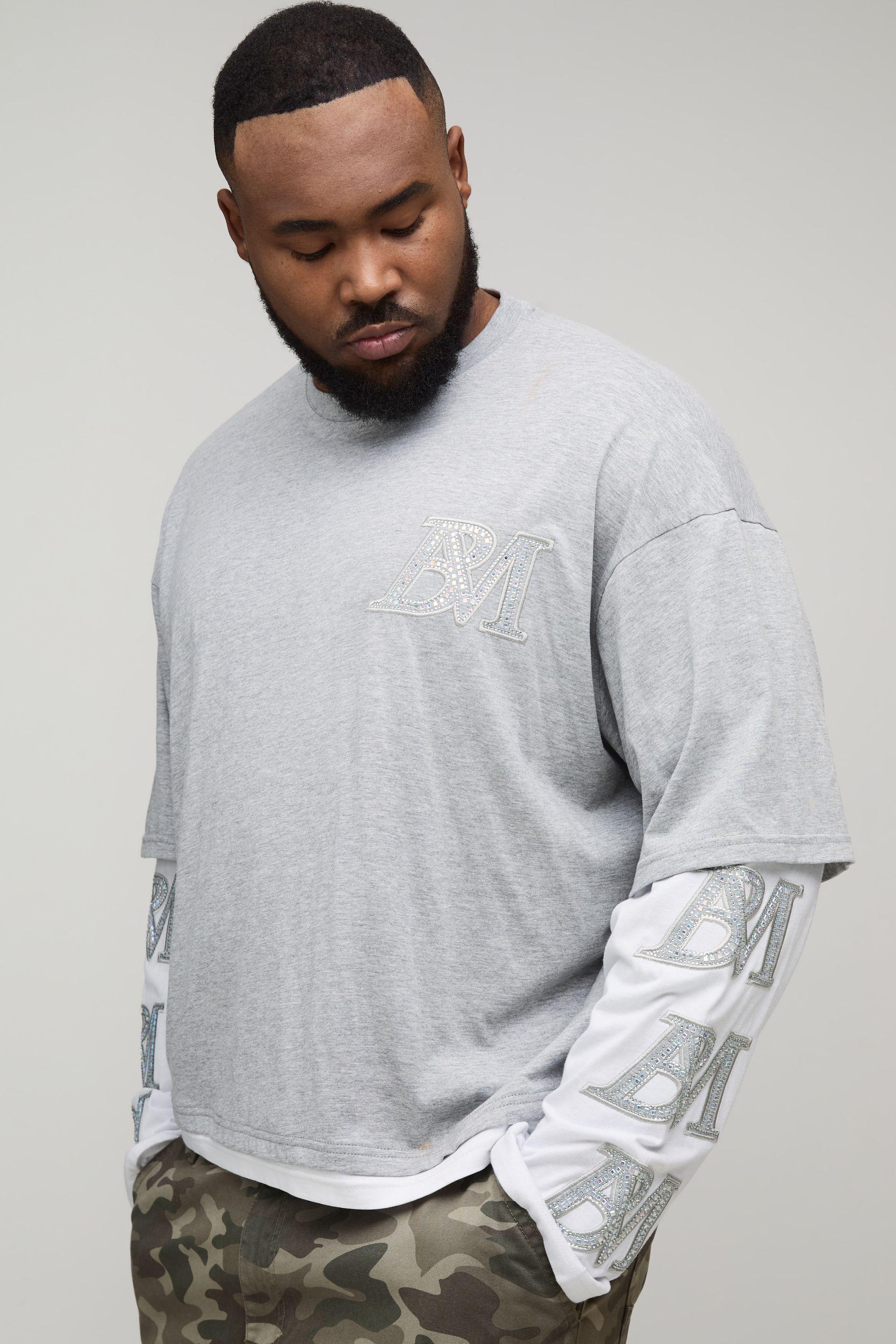 Plus Oversized Boxy Faux Layer Acid Wash Applique T-Shirt by BOOHOOMAN