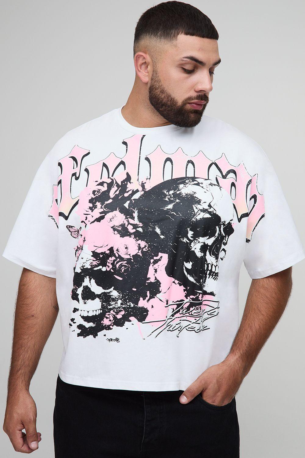 Plus Oversized Boxy Heavyweight Skull Large Scale Print T-Shirt by BOOHOOMAN