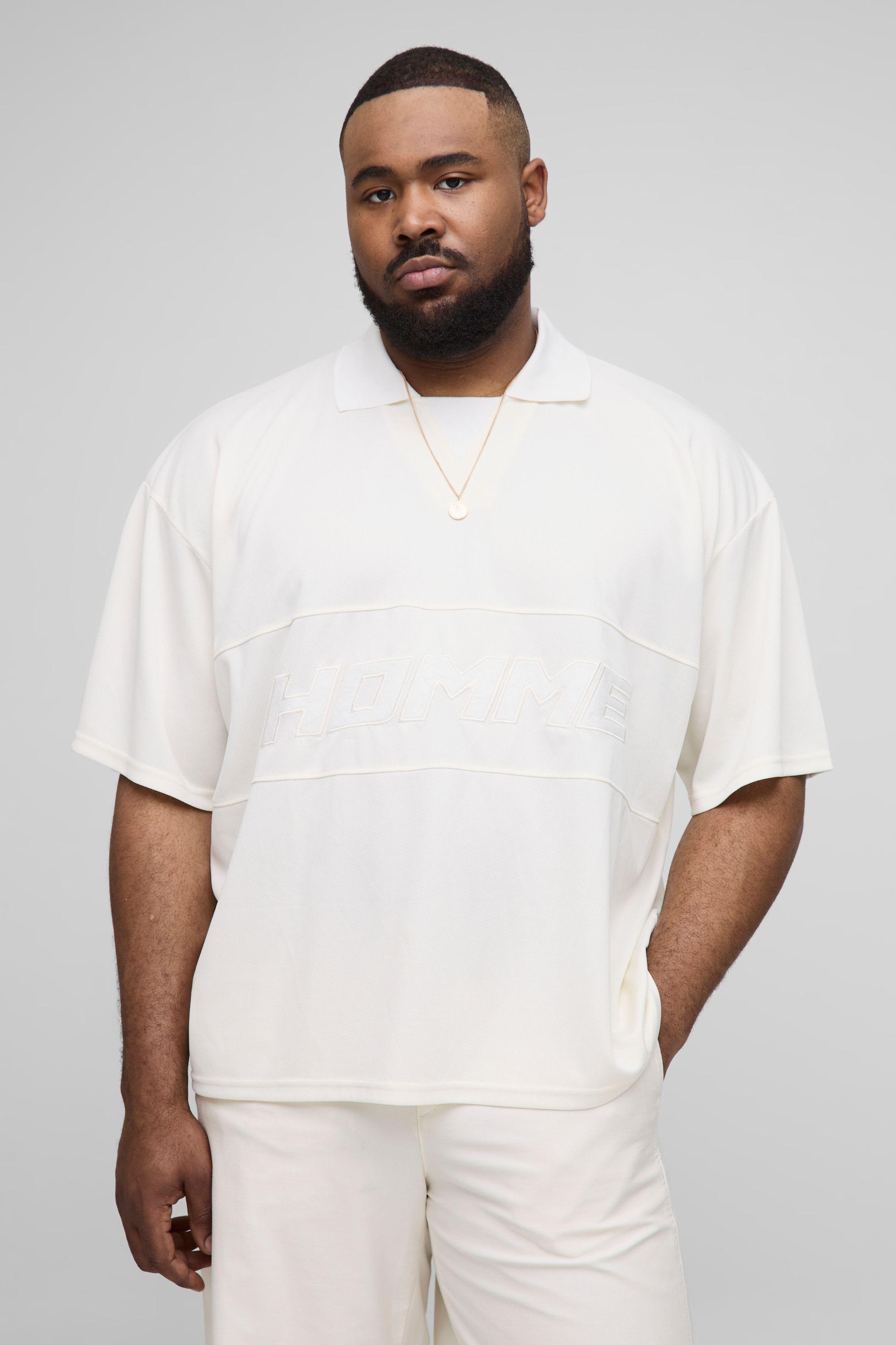 Plus Oversized Boxy Homme Applique T-Shirt by BOOHOOMAN Plus Oversized Boxy Homme Applique T-Shirt by BOOHOOMAN