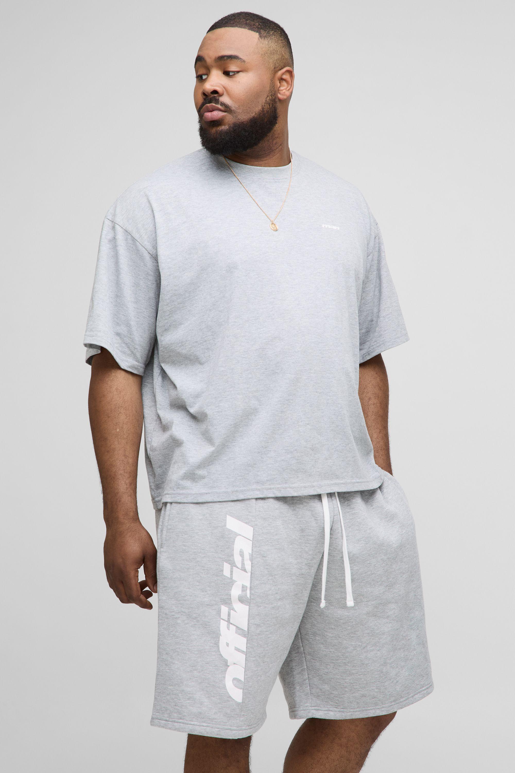 Plus Oversized Boxy Man Official Panel Print T-Shirt & Oversized Panel Short Set by BOOHOOMAN