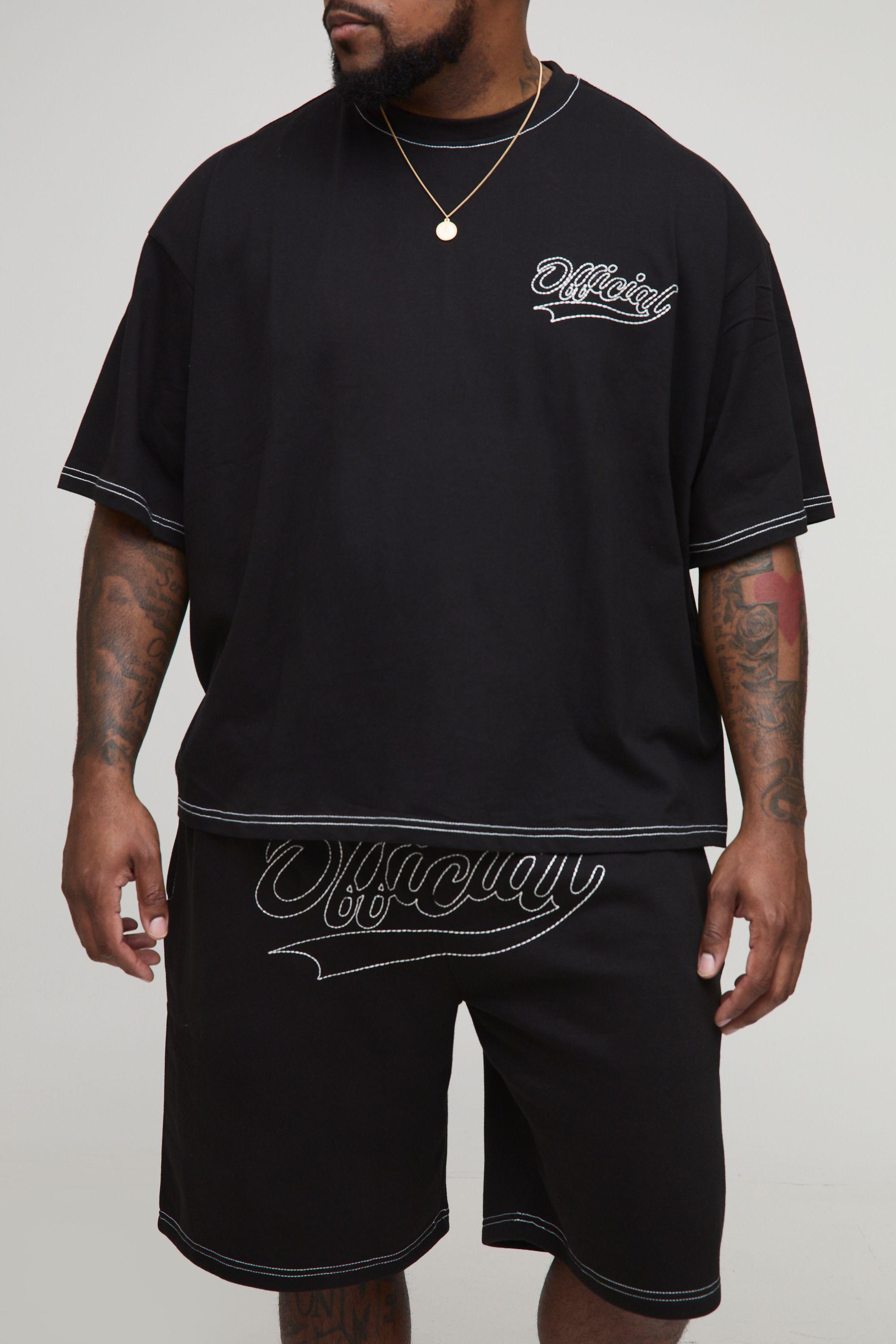 Plus Oversized Boxy Official Contrast Stitch T-Shirt & Short Set by BOOHOOMAN