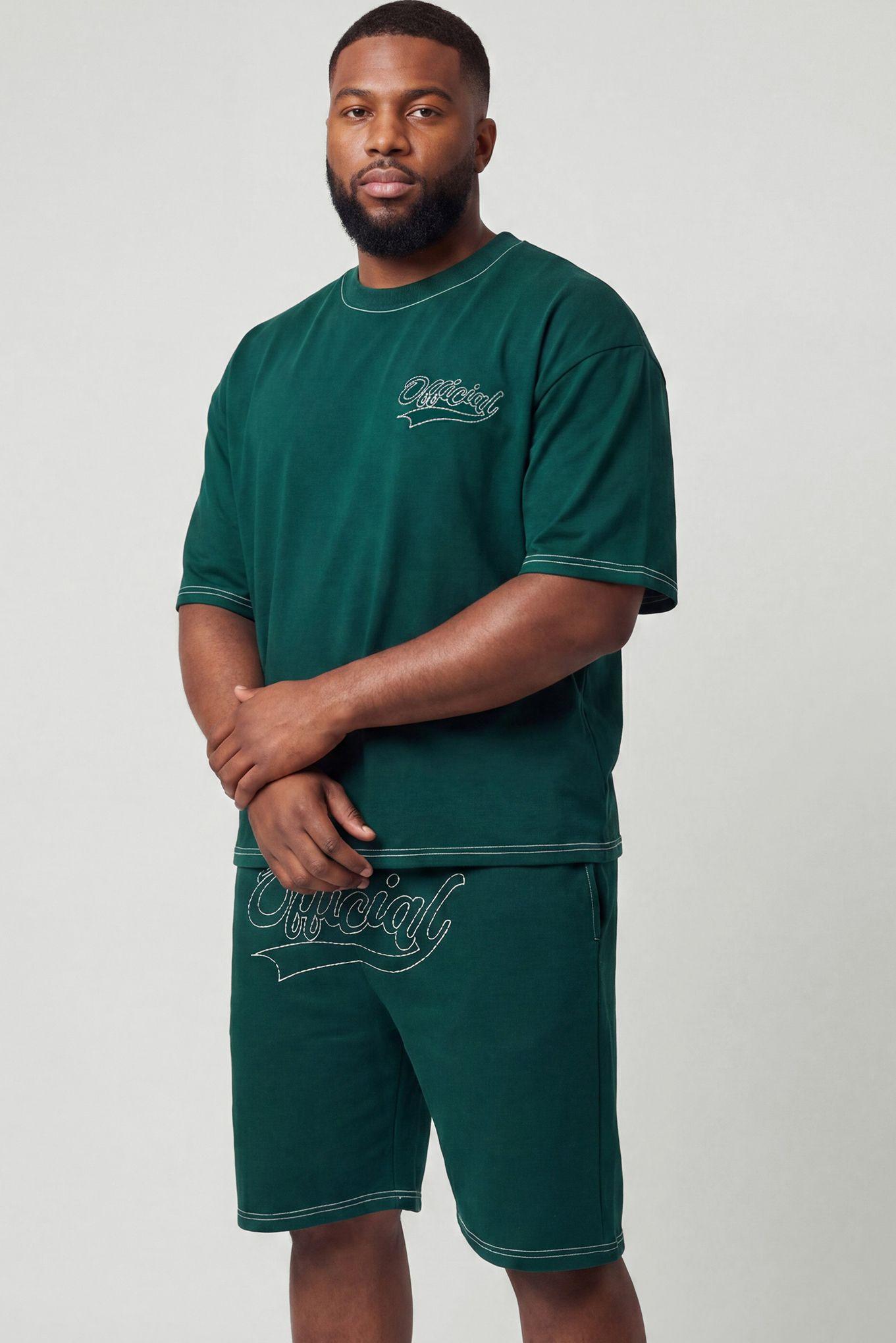 Plus Oversized Boxy Official Contrast Stitch T-Shirt & Short Set by BOOHOOMAN