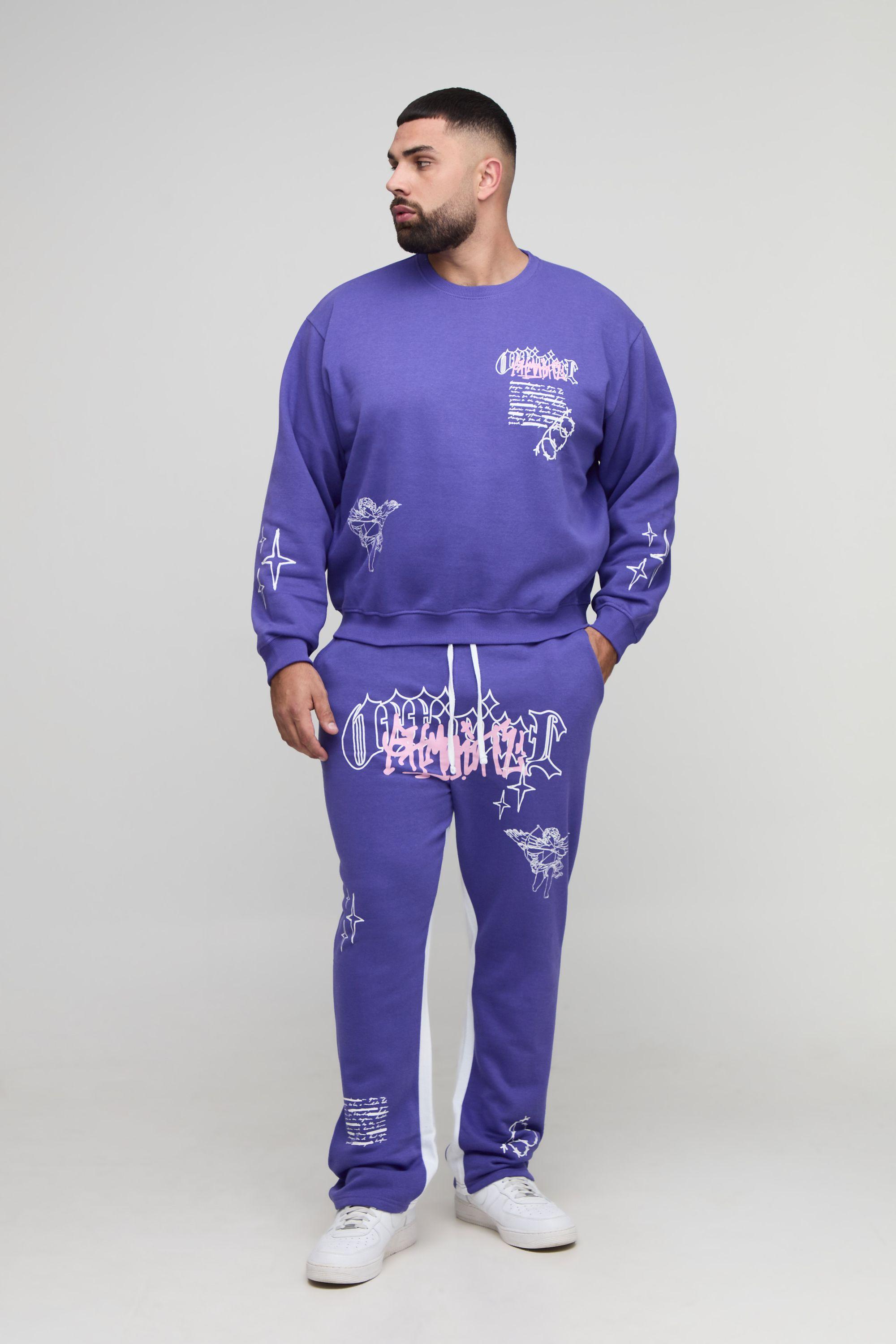 Plus Oversized Boxy Renaissance Print Sweatshirt& Slim Gusset Jogger Tracksuit by BOOHOOMAN