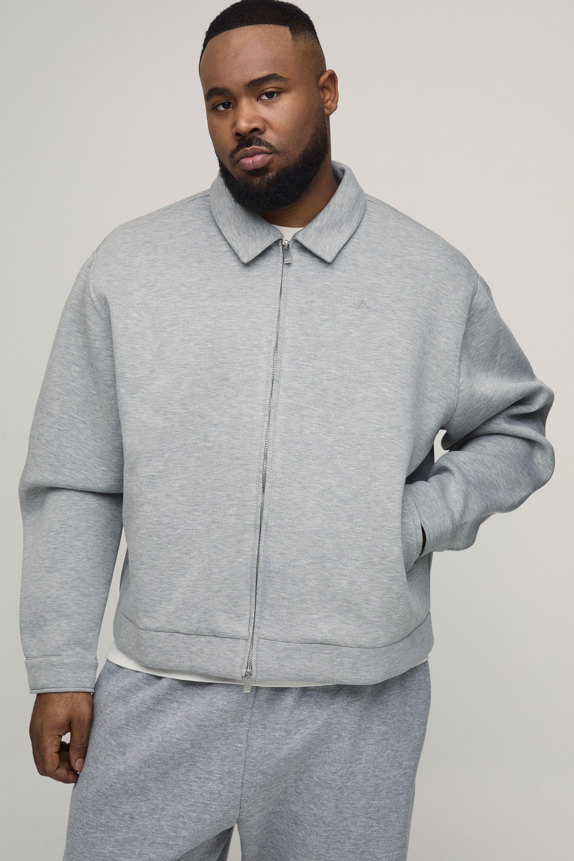 Plus Oversized Boxy Scuba Marl Harrington Jacket by BOOHOOMAN