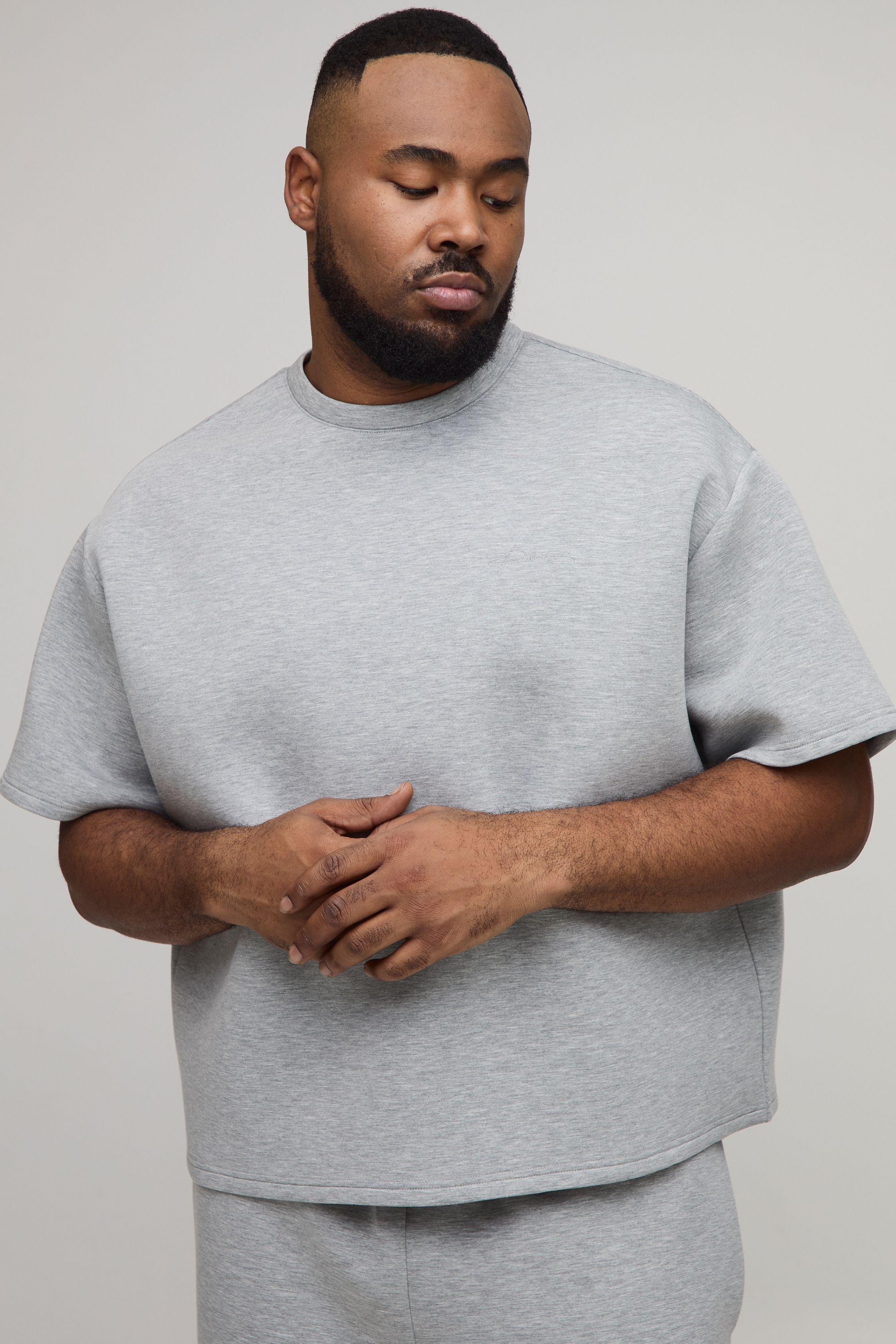 Plus Oversized Boxy Scuba Marl T-Shirt by BOOHOOMAN Plus Oversized Boxy Scuba Marl T-Shirt by BOOHOOMAN