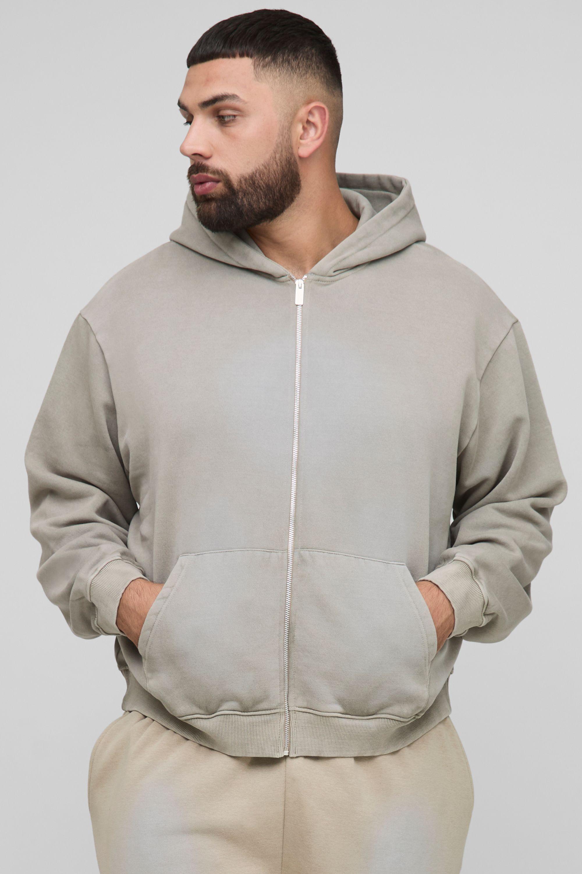 Plus Oversized Boxy Spray Wash Zip Through Hoodie by BOOHOOMAN