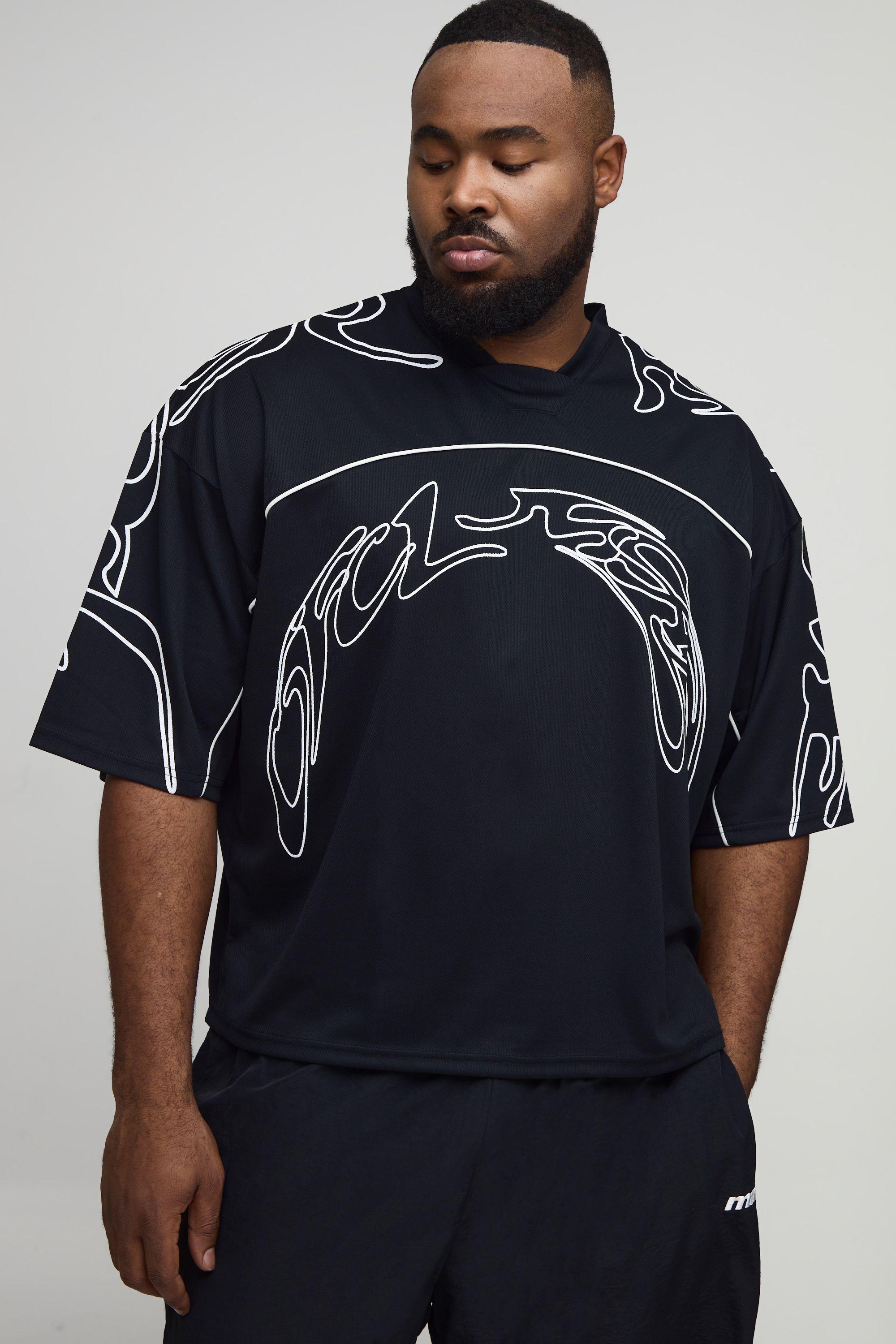 Plus Oversized Boxy V-Neck Baseball Graffiti Print Sports Top by BOOHOOMAN
