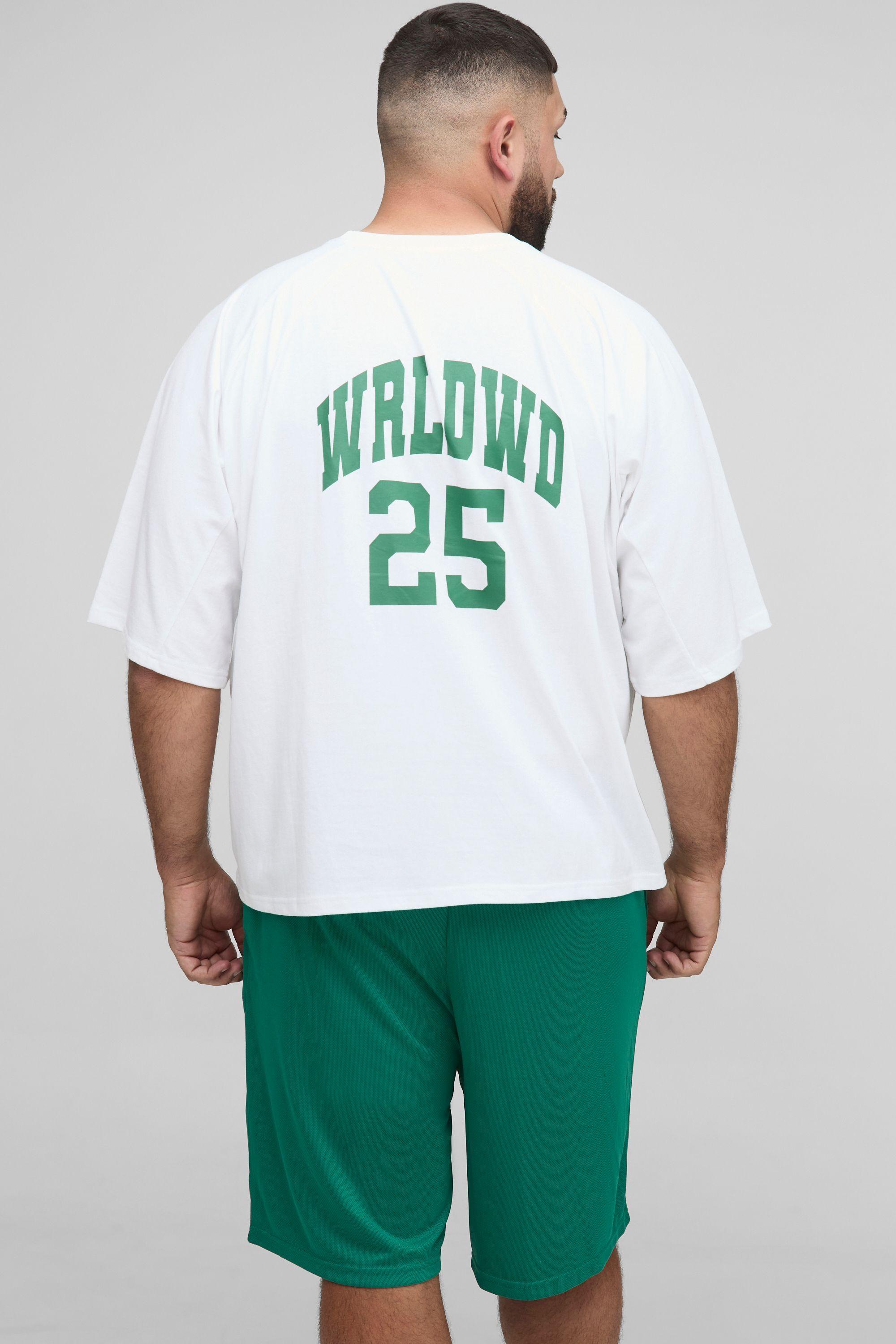 Plus Oversized Boxy Worldwide Panel Print T-Shirt & Basketball  Short Set by BOOHOOMAN