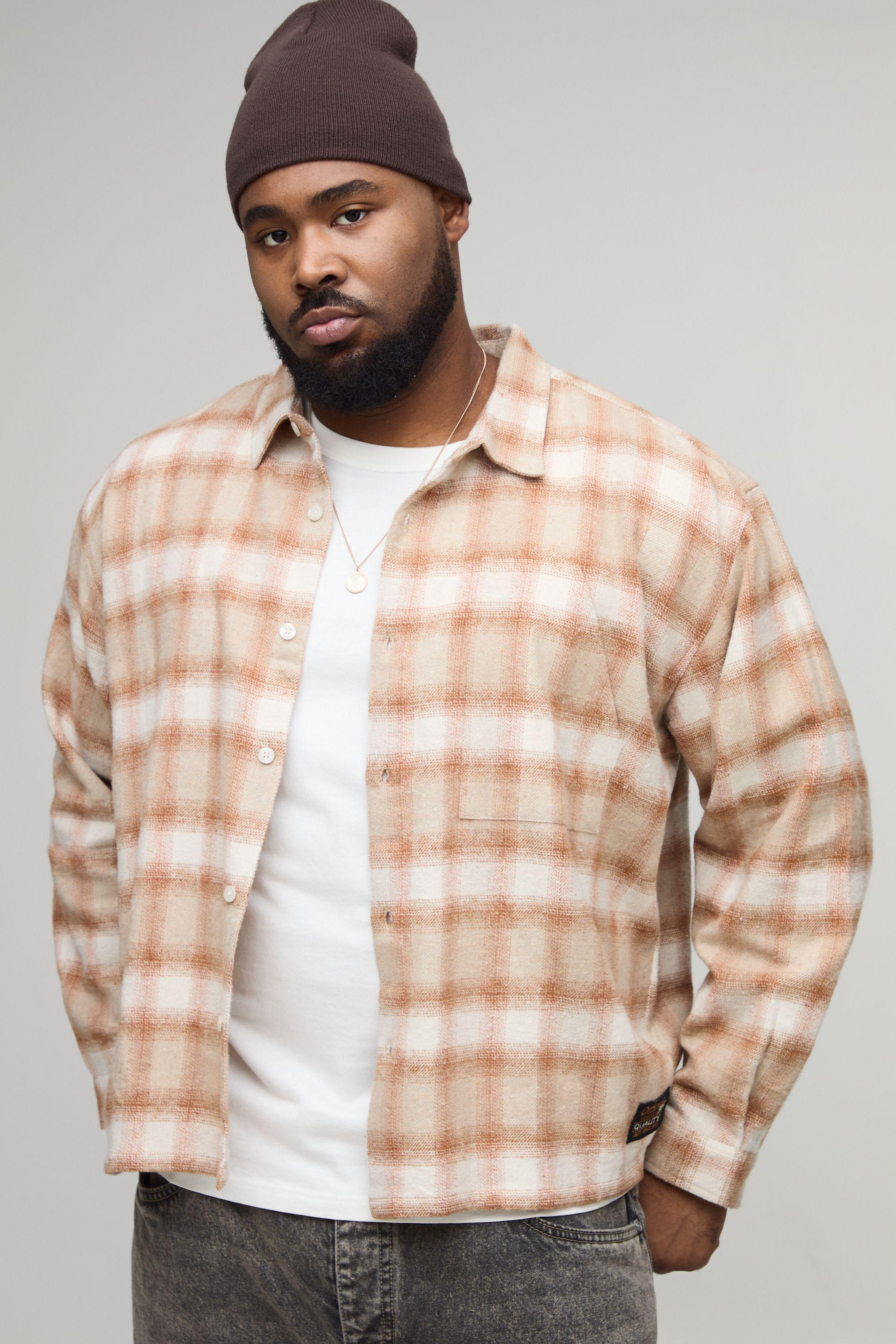 Plus Oversized Brushed Check Detail Carpenter Overshirt by BOOHOOMAN