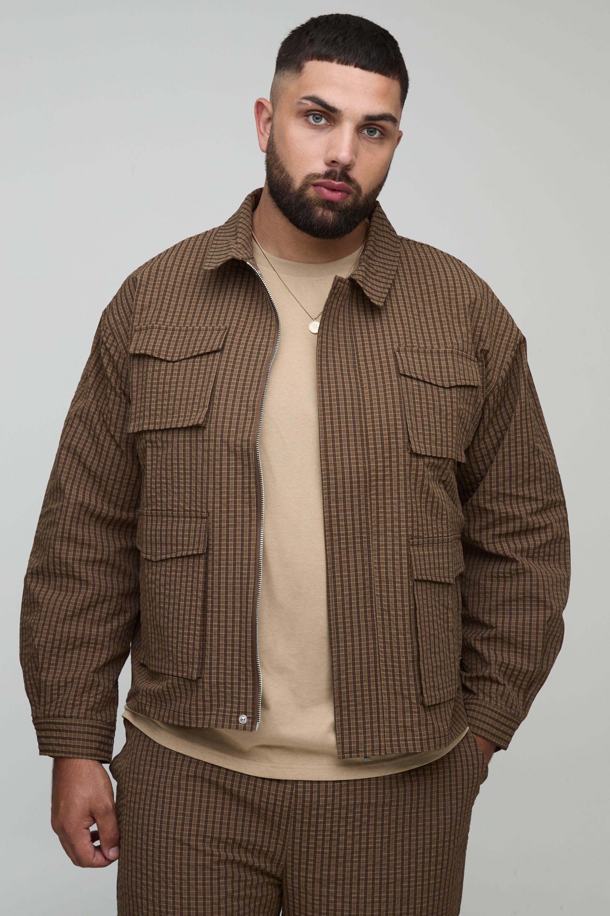 Plus Oversized Check Ripstop Cargo Shacket by BOOHOOMAN