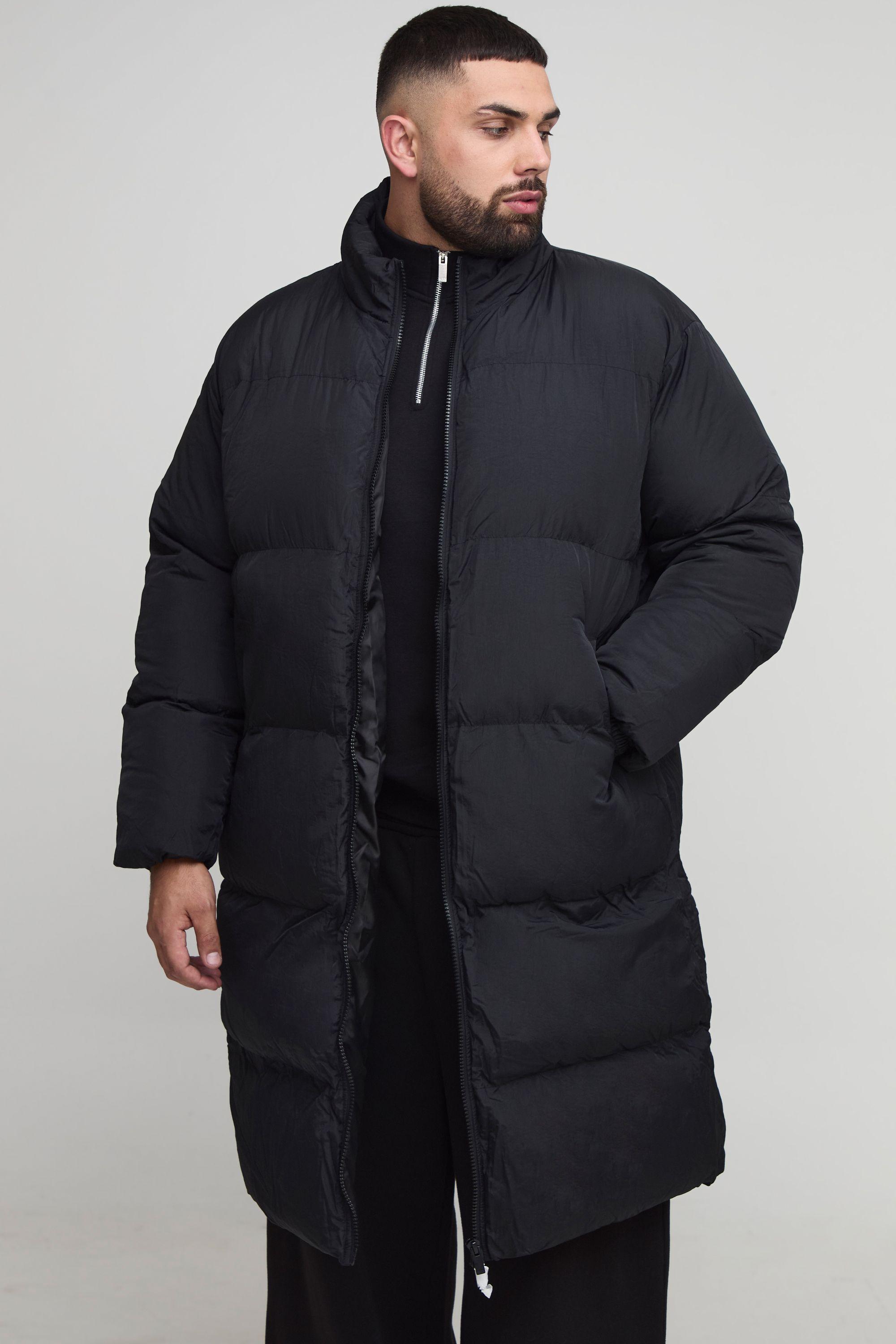 Plus Oversized Crinkle Nylon Funnel Neck Longline Puffer Jacket by BOOHOOMAN