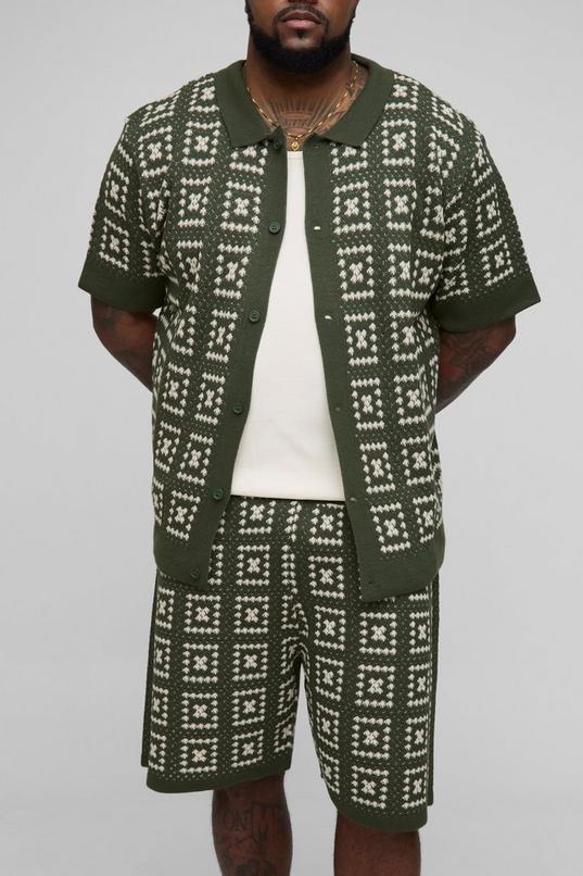 Plus Oversized Crochet Shirt & Short Set by BOOHOOMAN
