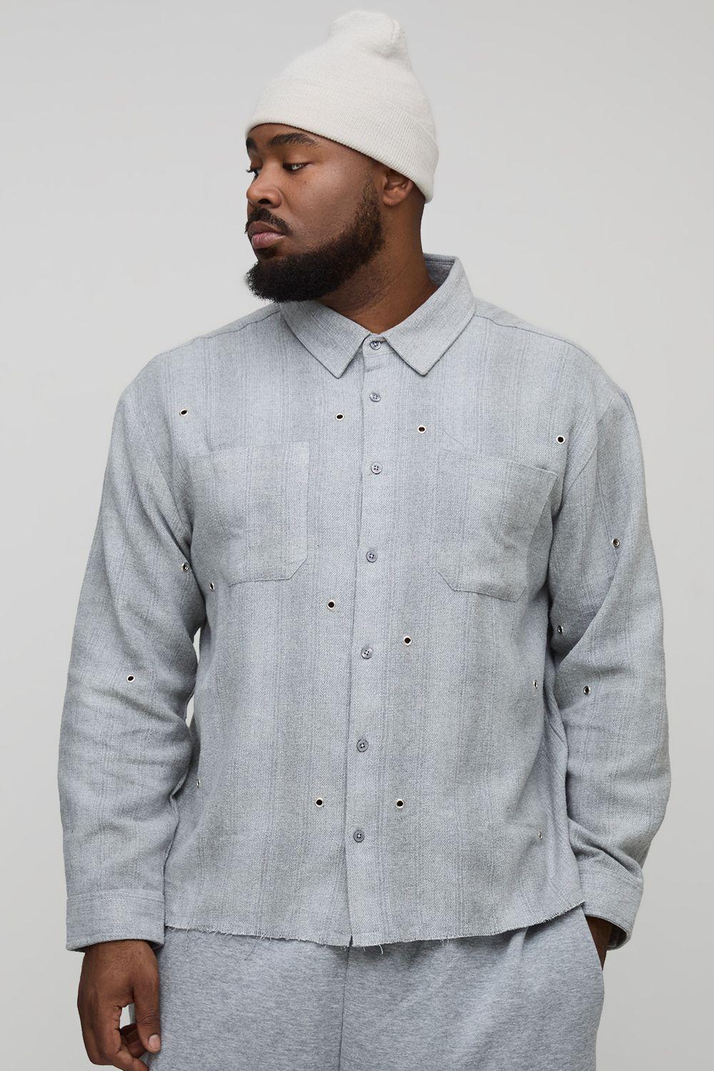 Plus Oversized Distressed Hardware Detail Flannel Check Shirt by BOOHOOMAN