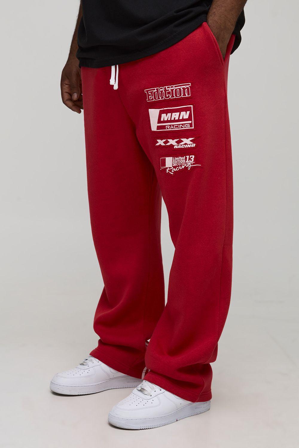 Plus Oversized Dropped Crotch Flame Applique Moto Joggers by BOOHOOMAN