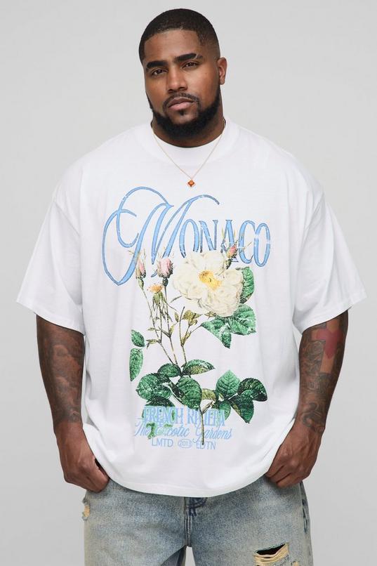 Plus Oversized Extended Neck Monaco Floral Print T-Shirt by BOOHOOMAN