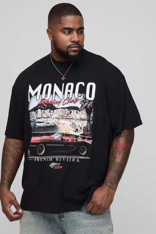 Plus Oversized Extended Neck Monaco Vintage Car Print T-Shirt by BOOHOOMAN