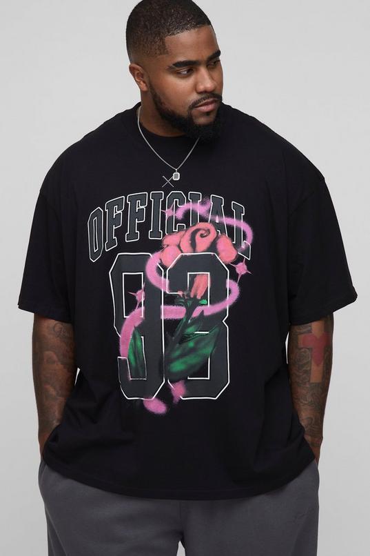 Plus Oversized Extended Neck Official Floral Print T-Shirt by BOOHOOMAN