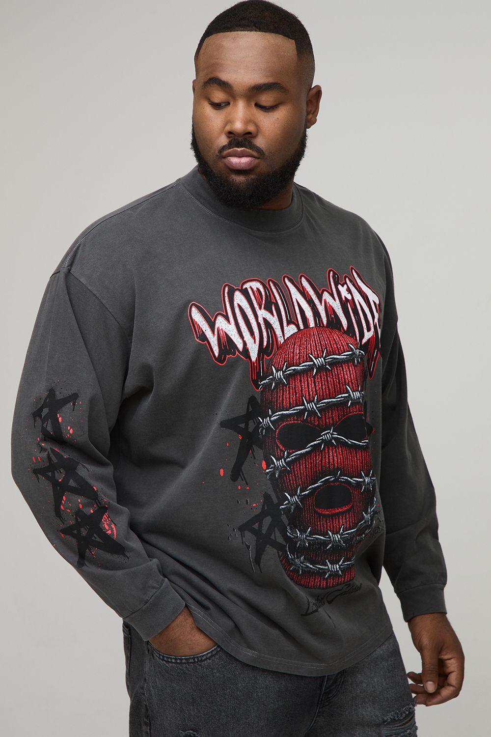 Plus Oversized Extended Neck Ski Mask Long-sleeved Print T-Shirt by BOOHOOMAN