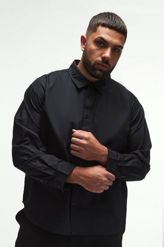 Plus Oversized Fit Oxford Shirt In Black by BOOHOOMAN