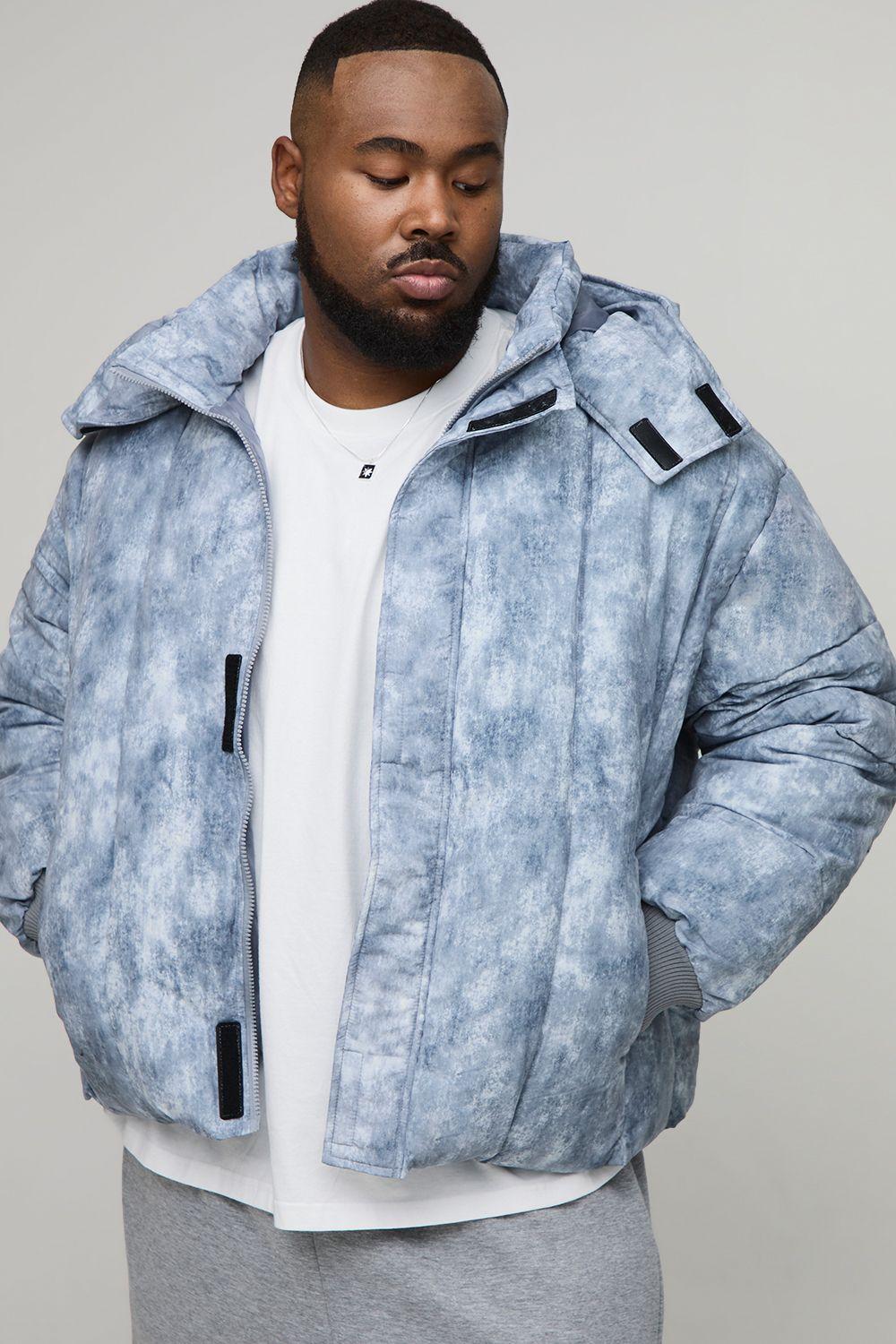 Plus Oversized Fit Washed Nylon Hooded Funnel Neck Duvet Puffer Jacket by BOOHOOMAN