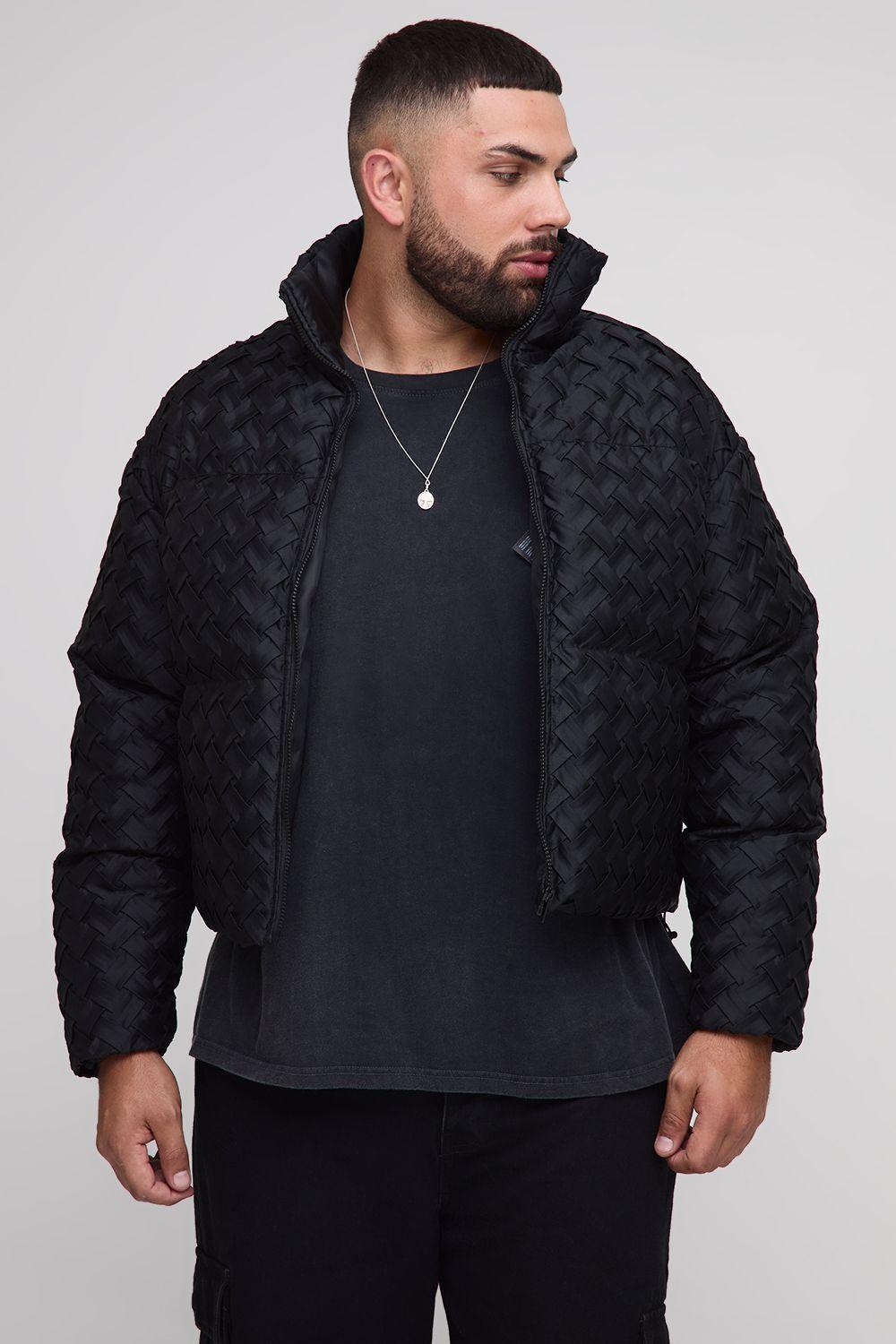Plus Oversized Fit Woven Textured Funnel Neck Puffer Jacket by BOOHOOMAN