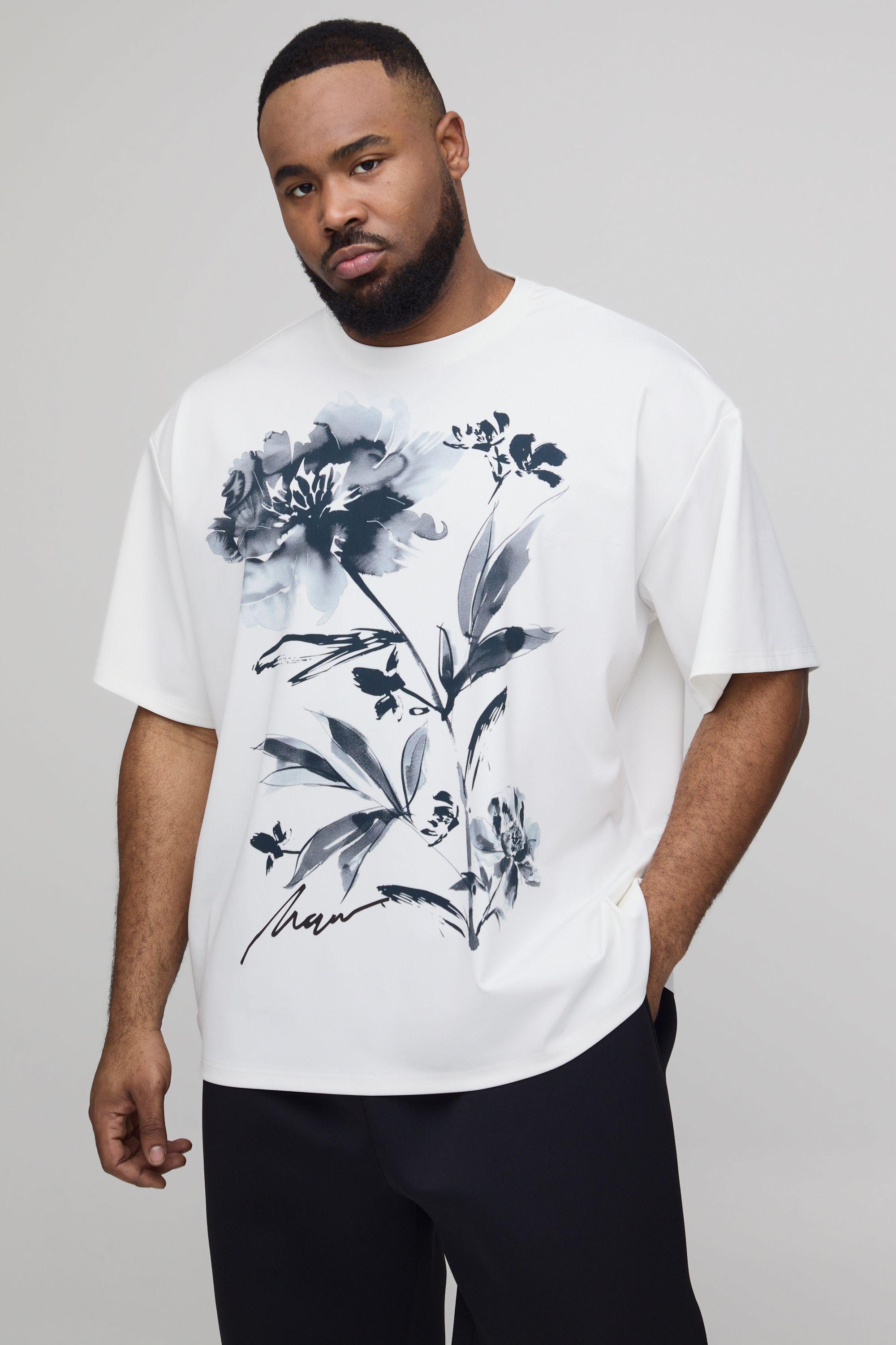Plus Oversized Floral Scuba Printed T-shirt by BOOHOOMAN