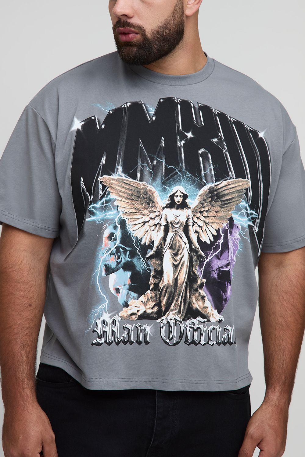 Plus Oversized Heavyweight Angel Printed T-Shirt by BOOHOOMAN