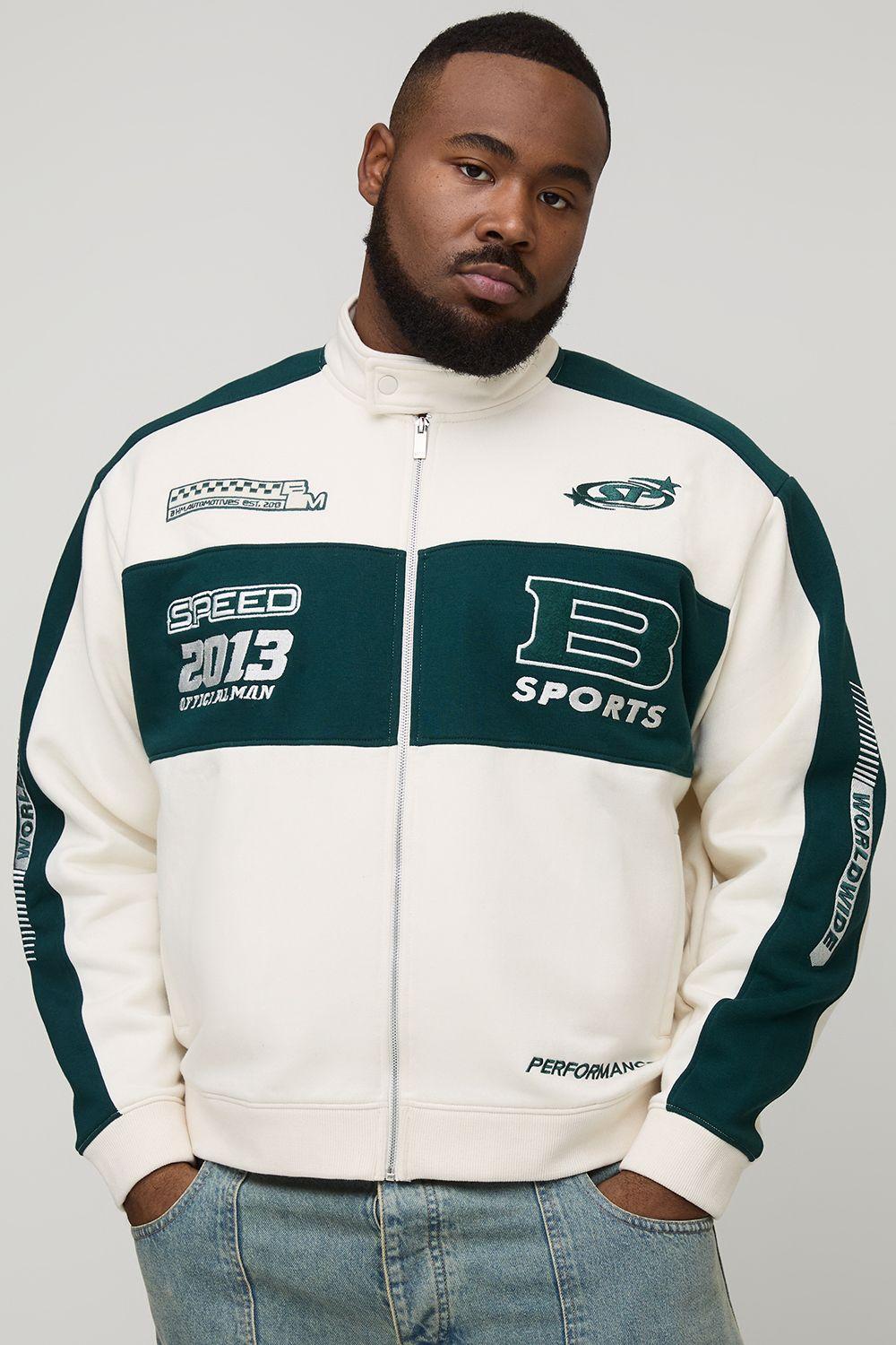 Plus Oversized Jersey Moto Collar Bomber Jacket by BOOHOOMAN