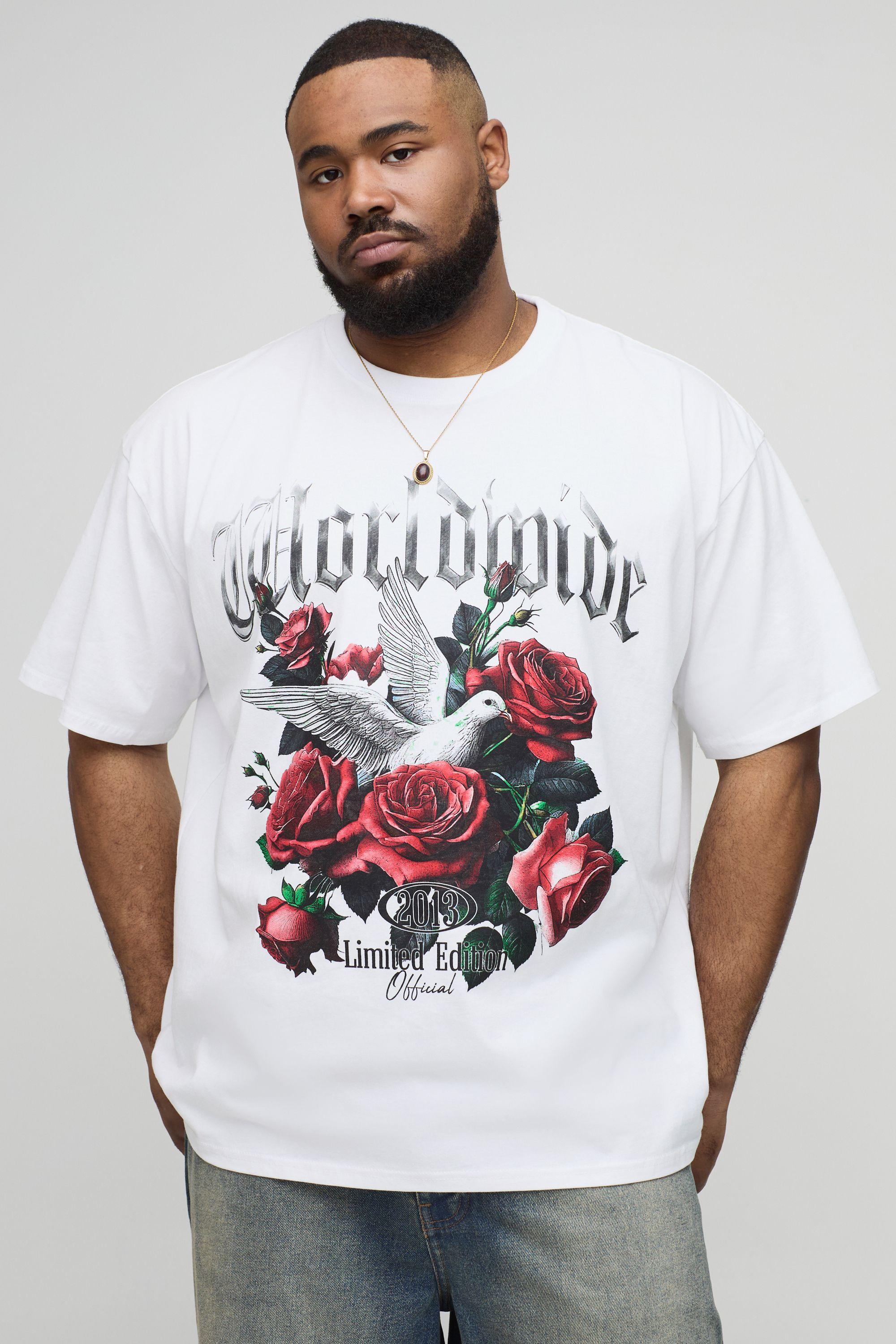 Plus Oversized Large Scale World Wide Floral Print T-Shirt by BOOHOOMAN