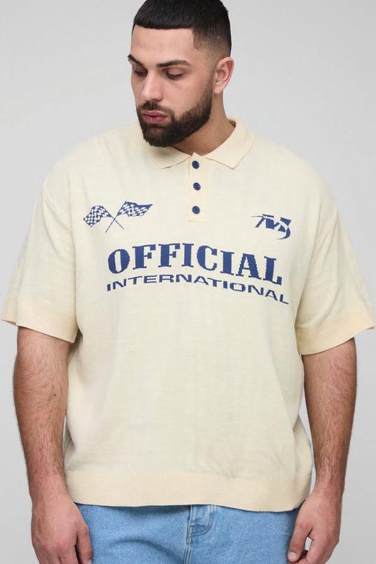 Plus Oversized Official Moto Short Sleeve Knitted Polo by BOOHOOMAN
