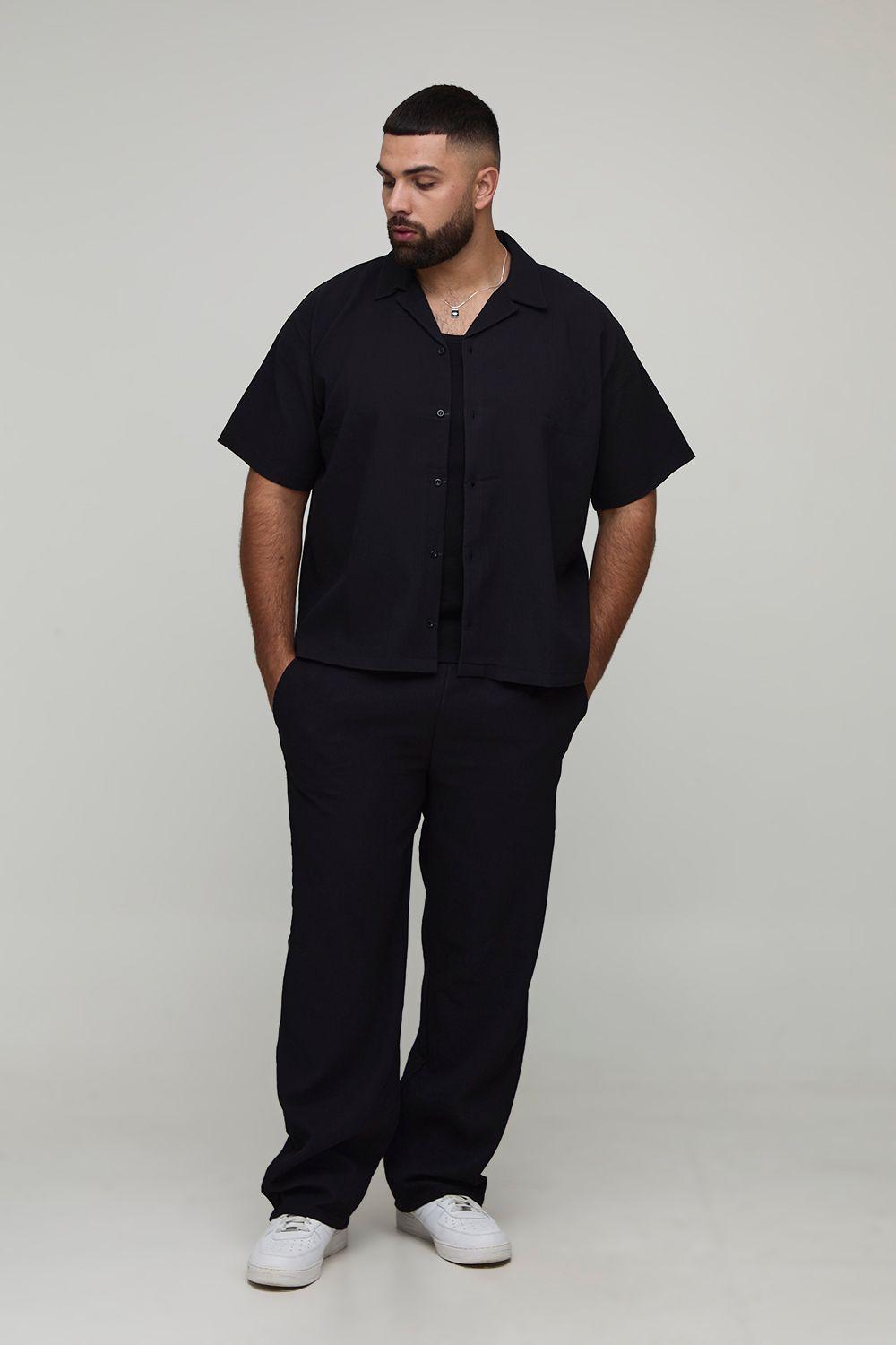 Plus Oversized Pleated Shirt & Tapered Trouser Set by BOOHOOMAN