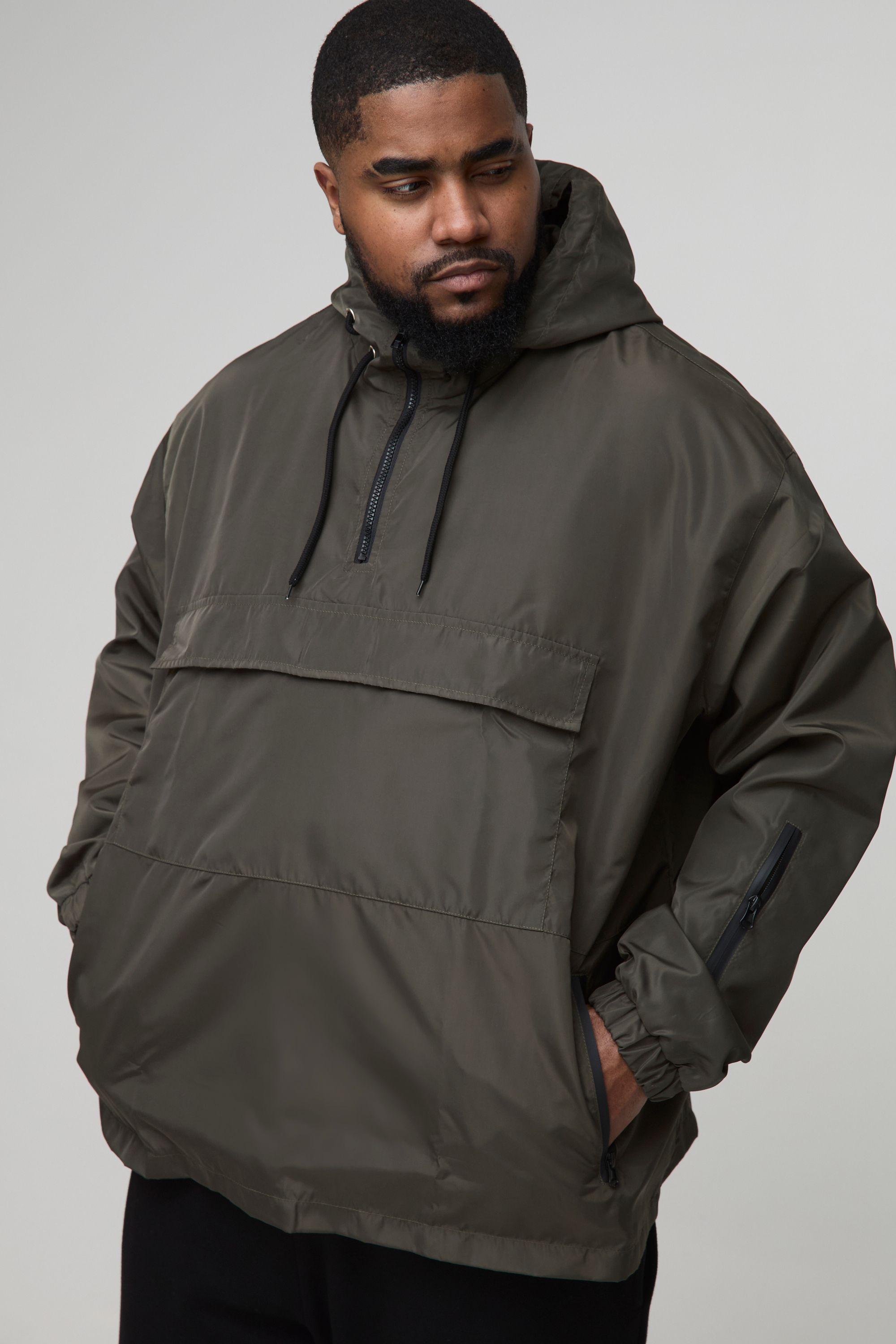 Plus Oversized Pocket Hooded Half Zip Windbreaker by BOOHOOMAN Plus Oversized Pocket Hooded Half Zip Windbreaker by BOOHOOMAN