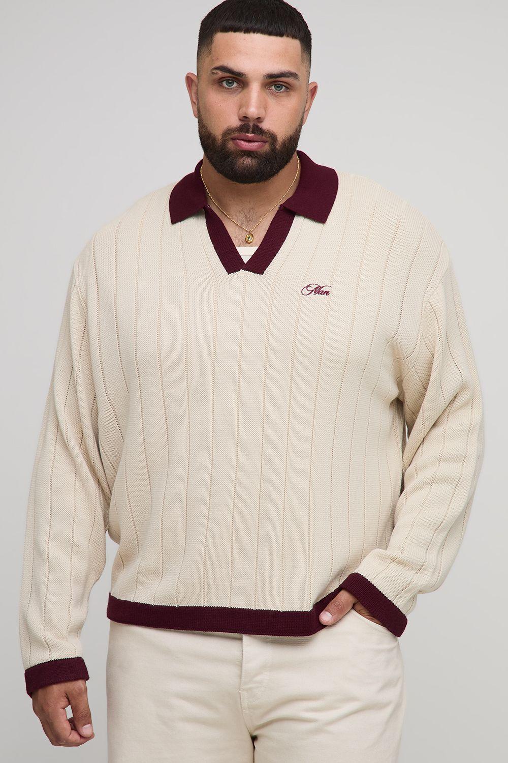 Plus Oversized Retro Football Knitted Jumper by BOOHOOMAN